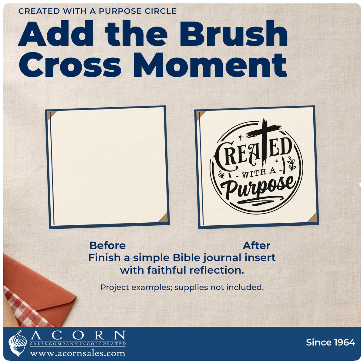 Before and after of a plain item finished with the Created With A Purpose Circle Premium Wooden Stamp - Vintage Pro, a quick upgrade for round label seals.
