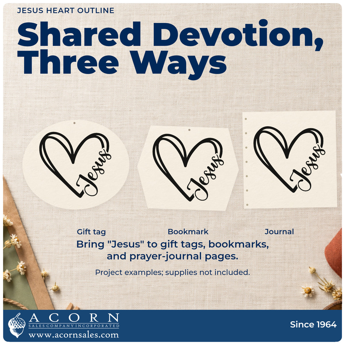 Three project examples made with the Jesus Heart Line Art Stamp – Self-Inking, including love photo pages.
