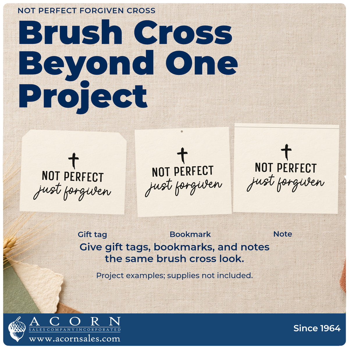 Three project examples made with the Not Perfect Just Forgiven Cross Script Lettering PSI Pre-Inked Stamp, including messy life pages.