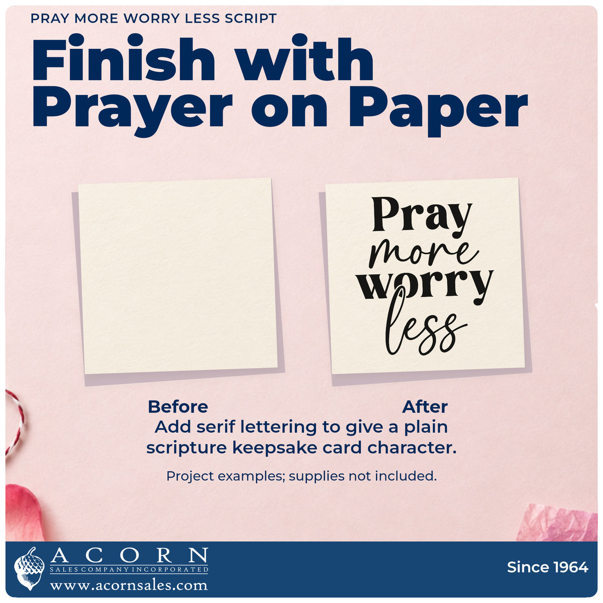 Before and after of a plain item finished with the Premium Wooden Pray More, Worry Less Stamp - Vintage Pro, a quick upgrade for nurse break room notes.