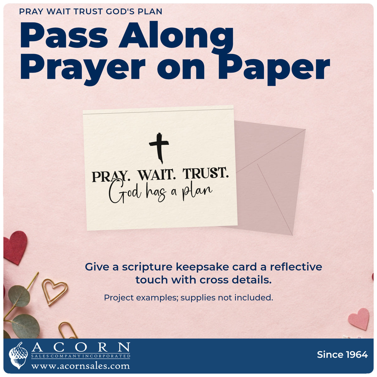 A finished handmade project stamped with the Vintage Pro Pray Wait Trust God's Plan Premium Wooden Stamp, ideal for job search notes.