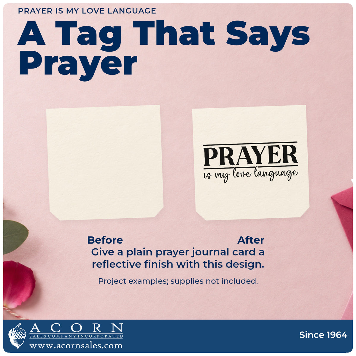Before and after of a plain item finished with the Prayer Is My Love Language Pre-Inked Stamp – PSI, a quick upgrade for journal cover stamping.