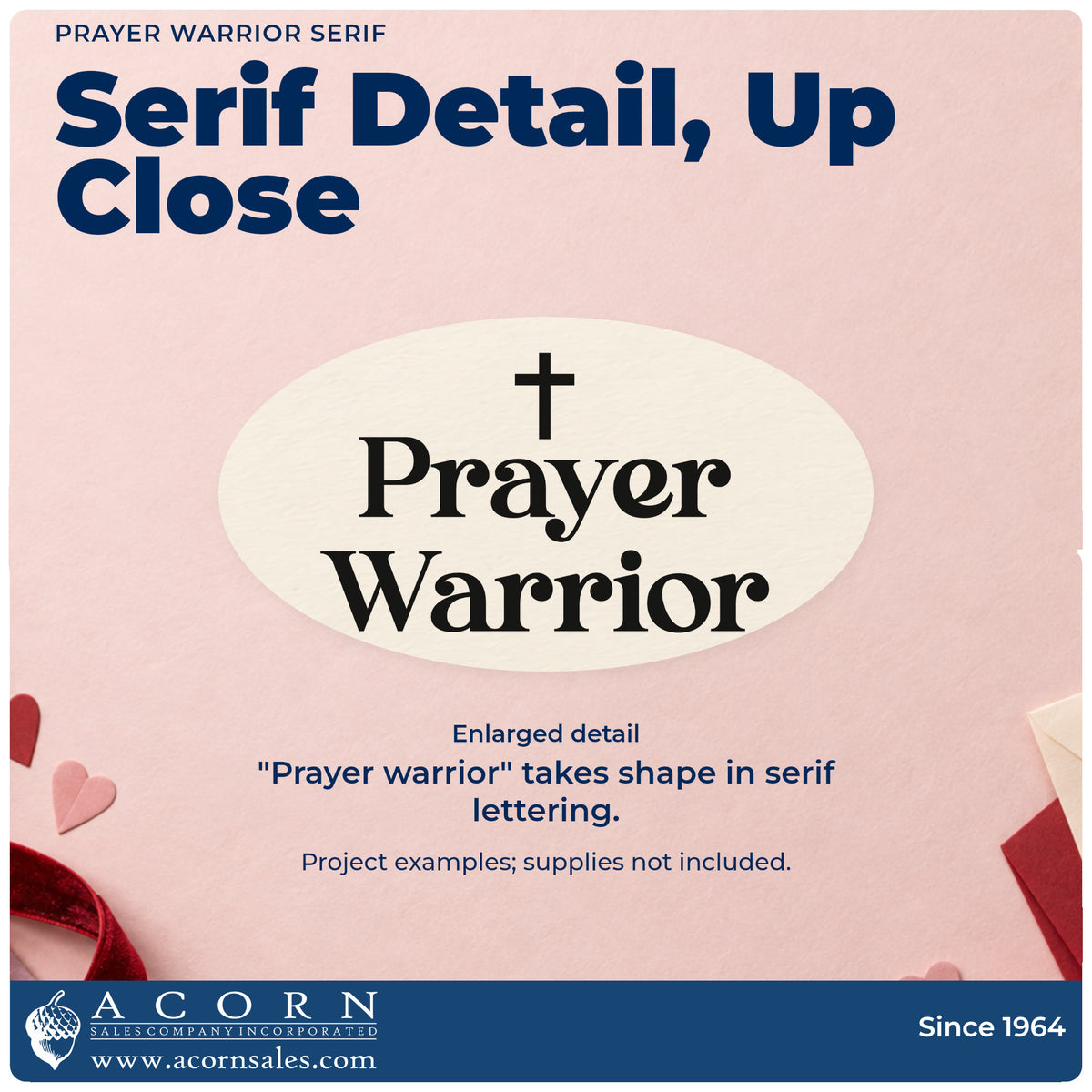 Enlarged detail of the Prayer Warrior Stamp - Premium Vintage Pro Wooden imprint. A small cross appears above two lines of bold serif lettering reading "Prayer warrior."