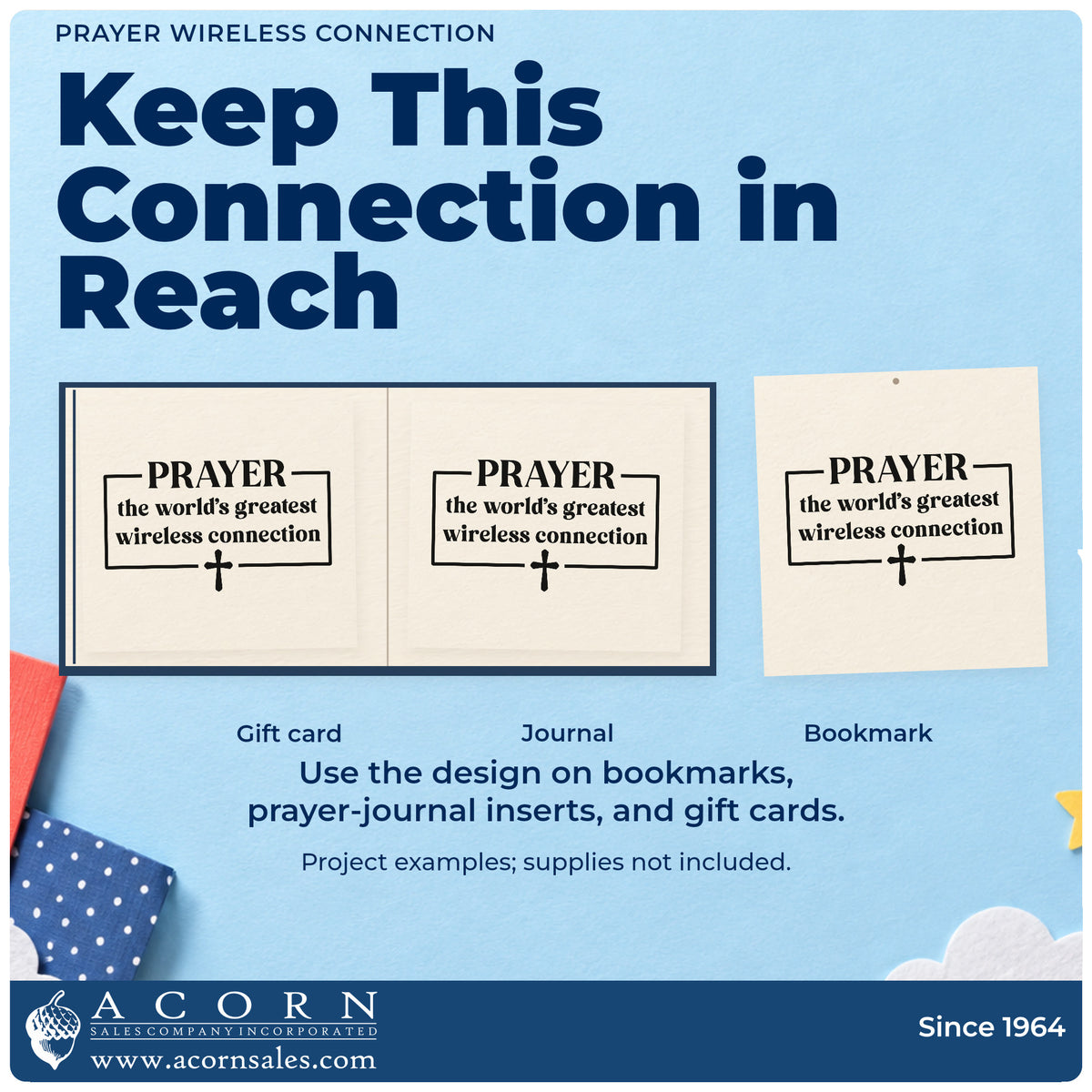 Three project examples made with the Prayer, The World's Greatest Wireless Connection Pre-Inked Stamp – PSI, including phone-free scrapbooks.