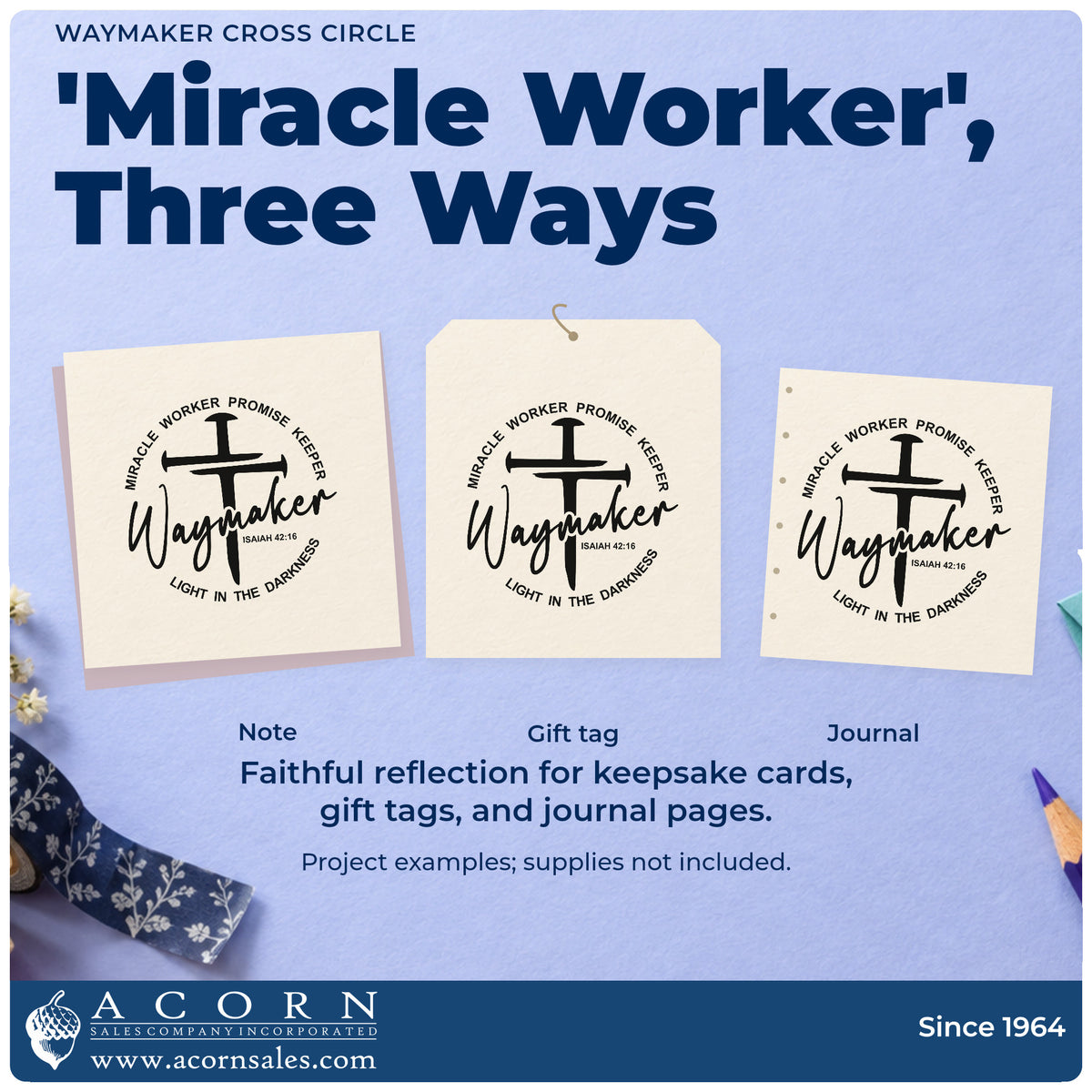 Three project examples made with the Waymaker Three-Nail Cross Stamp - Premium Vintage Pro Wooden, including breakthrough pages.