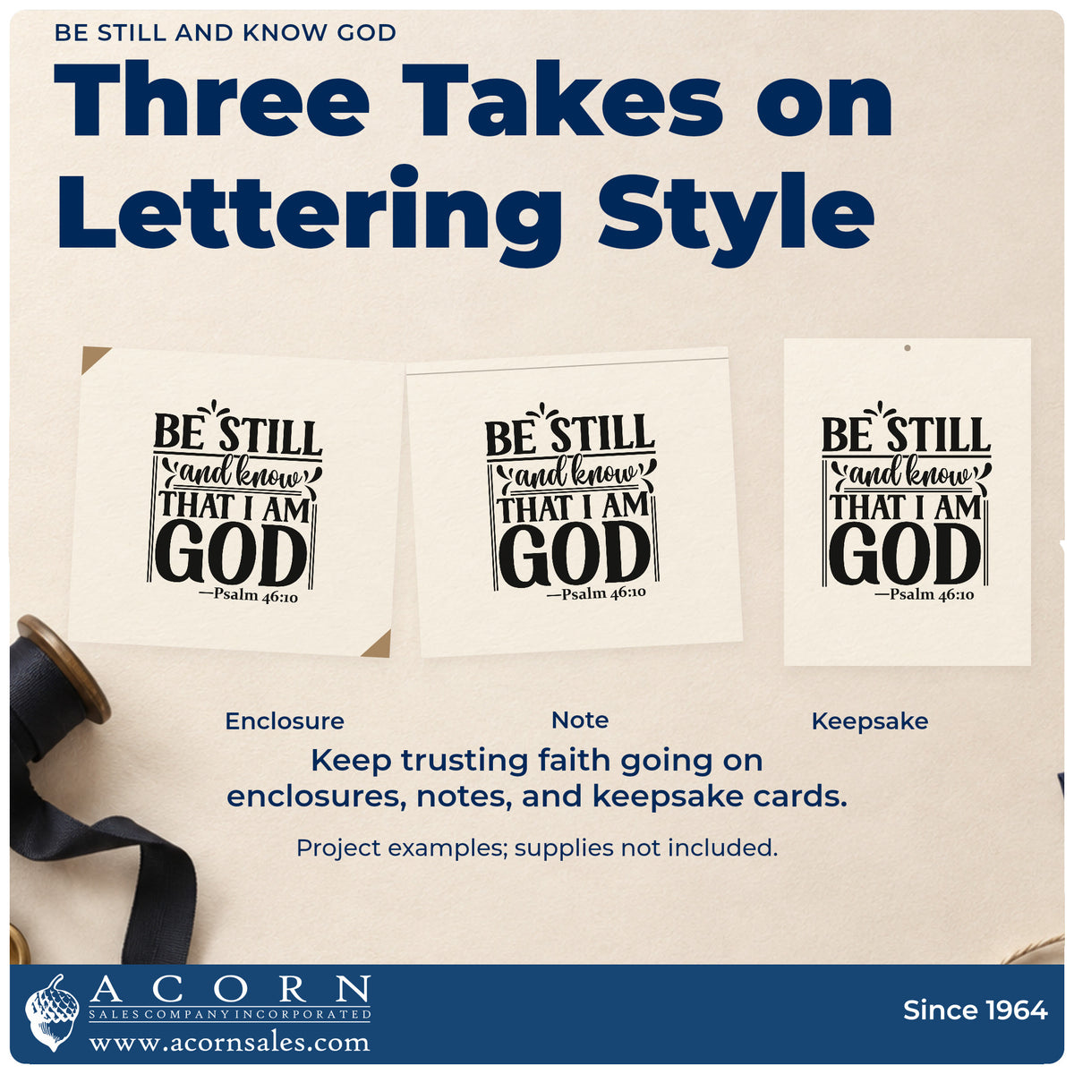 Three project examples made with the Self-Inking Be Still And Know That I Am God Stamp, including quiet season pages.