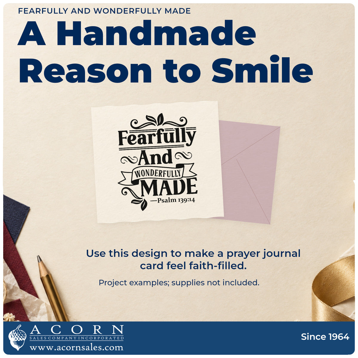 A finished handmade project stamped with the Fearfully And Wonderfully Made Slim Pre-Inked Stamp, ideal for birth announcements.