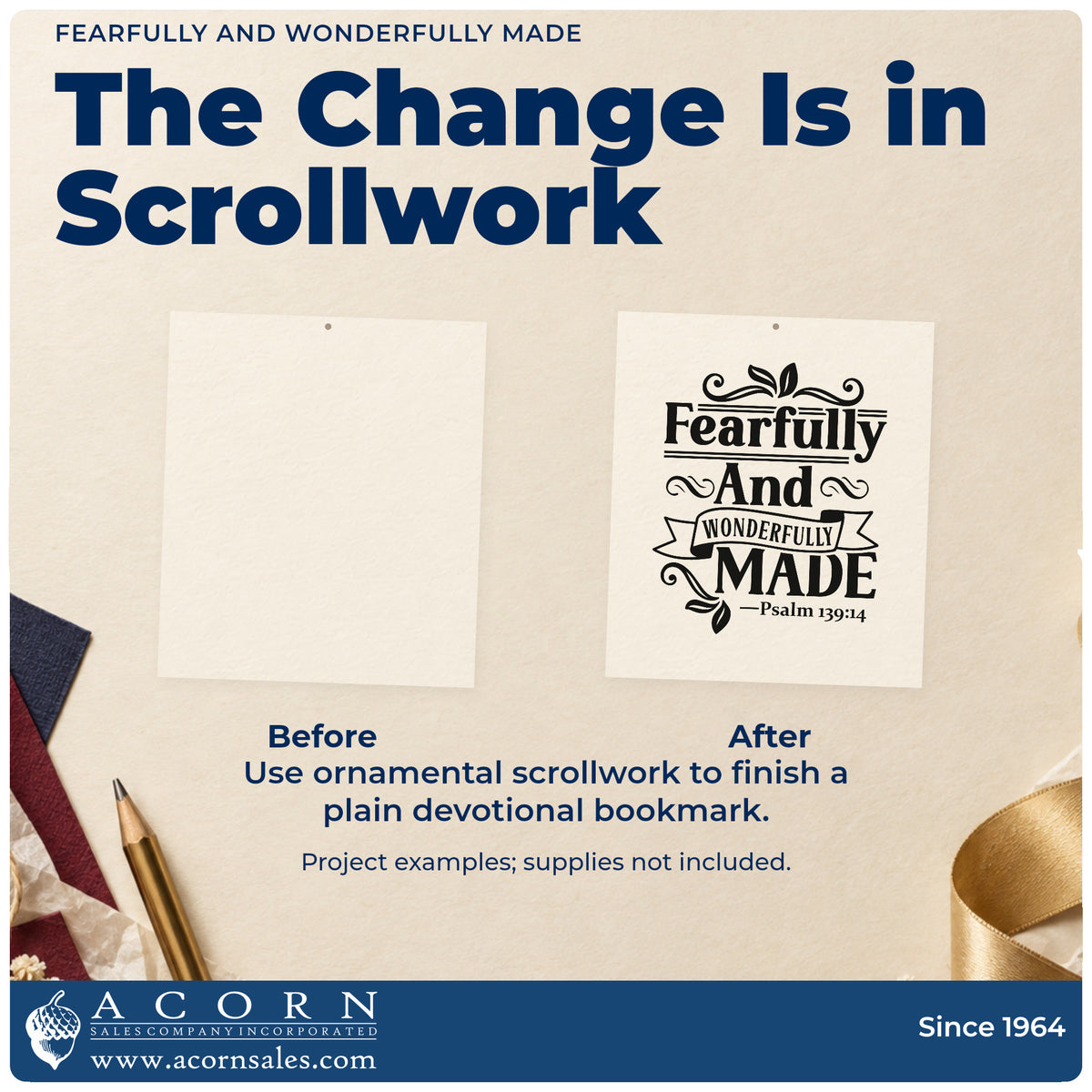 Before and after of a plain item finished with the Fearfully And Wonderfully Made Slim Pre-Inked Stamp, a quick upgrade for special needs welcomes.