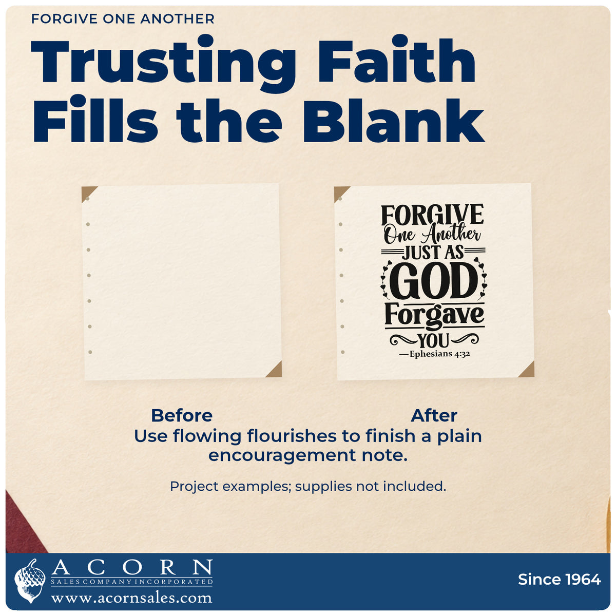 Before and after of a plain item finished with the Forgive One Another Just As God Forgave You Premium Wood-Mounted Stamp - Vintage Pro, a quick upgrade for sunday school lessons.