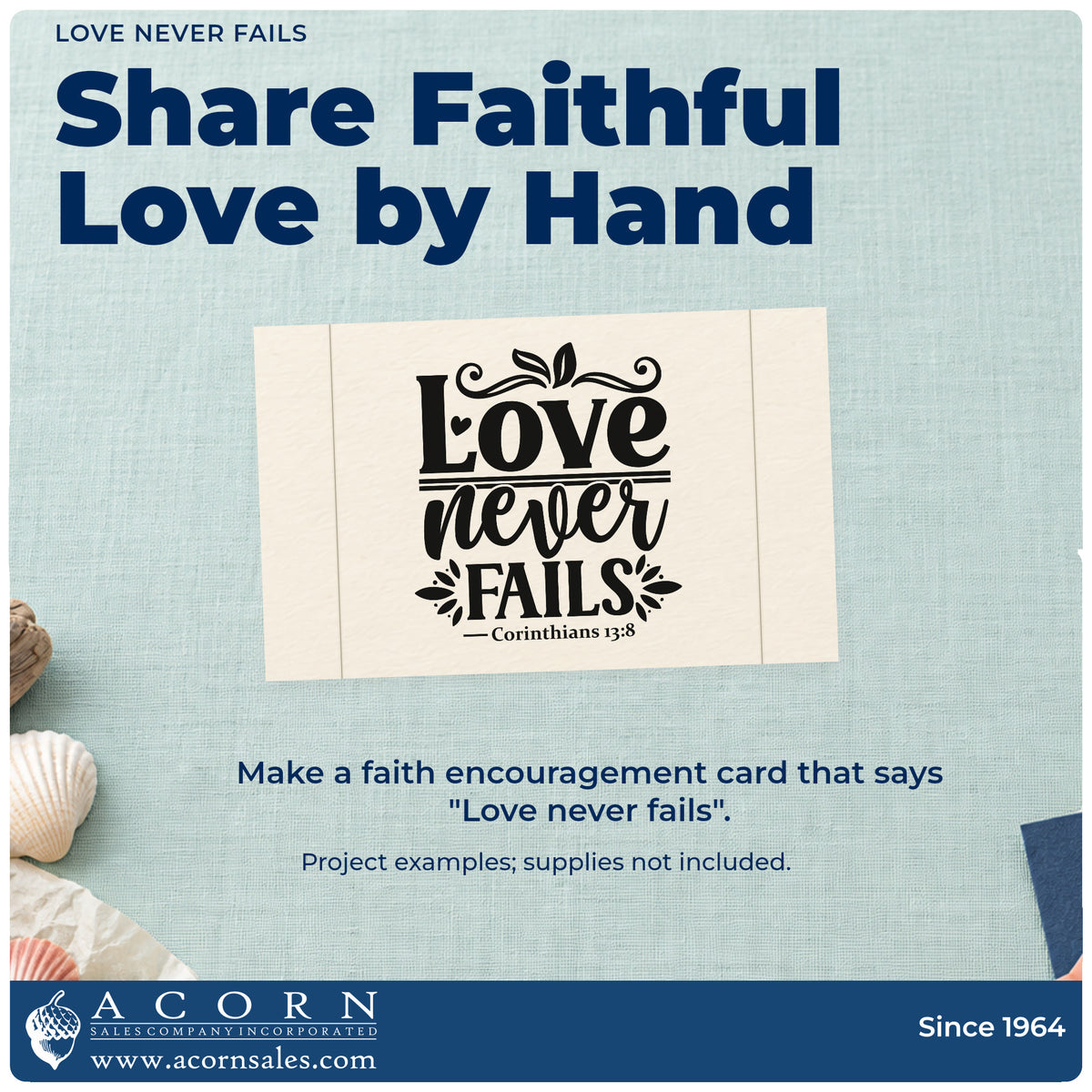 A finished handmade project stamped with the Wood Handle Love Never Fails Leaf Accents Rubber Stamp, ideal for wedding programs.