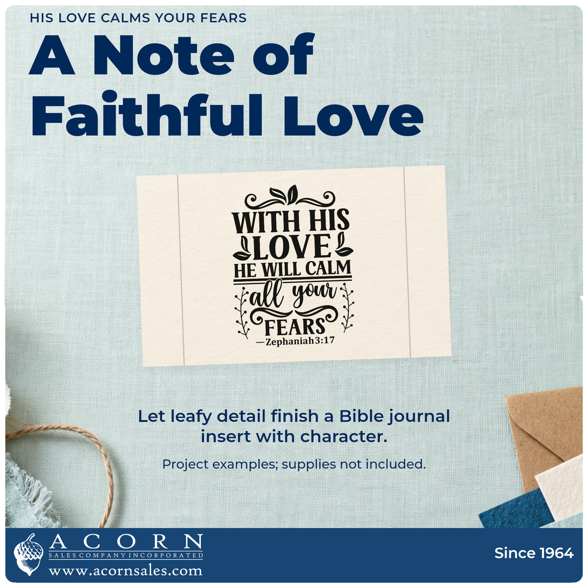 A finished handmade project stamped with the His Love Calms Your Fears Leaf Accents Stamp - Premium Vintage Pro Wooden, ideal for kids' bedtime art.