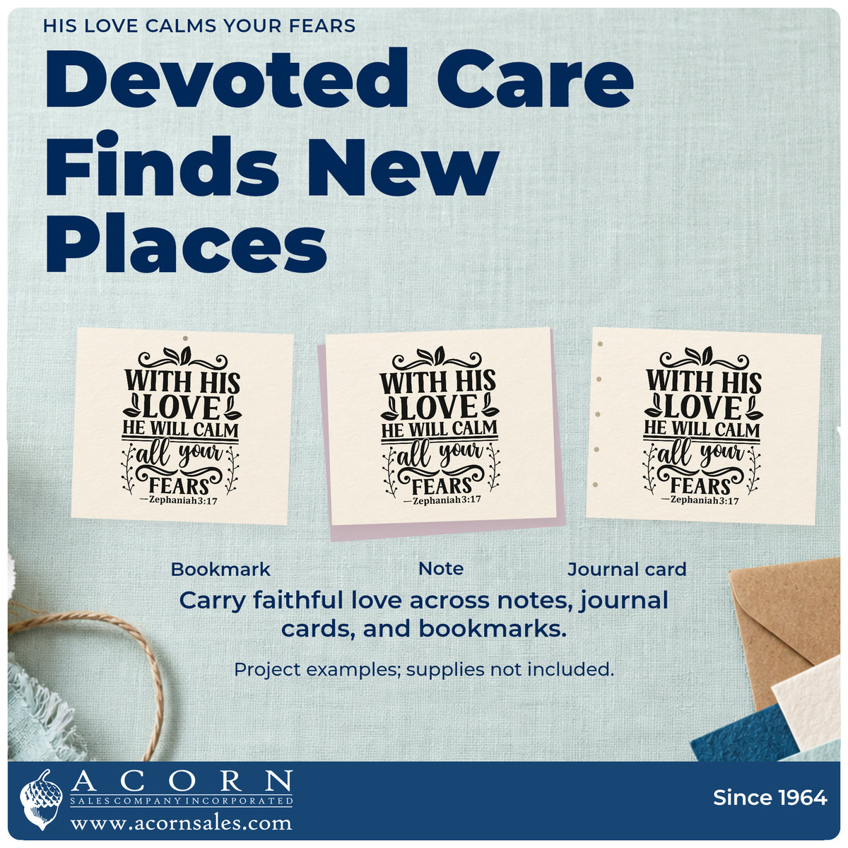 Three project examples made with the His Love Calms Your Fears Leaf Accents Stamp - Premium Vintage Pro Wooden, including hospital care kits.