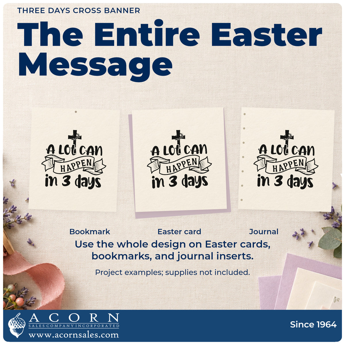 Three project examples made with the Pre-Inked Three Days Cross Banner Stamp – PSI, including resurrection pages.