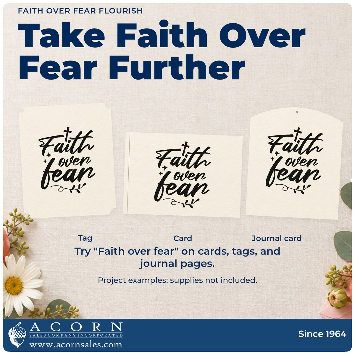 Three project examples made with the Faith Over Fear Hand Stamp – Duo, including brave moment pages.