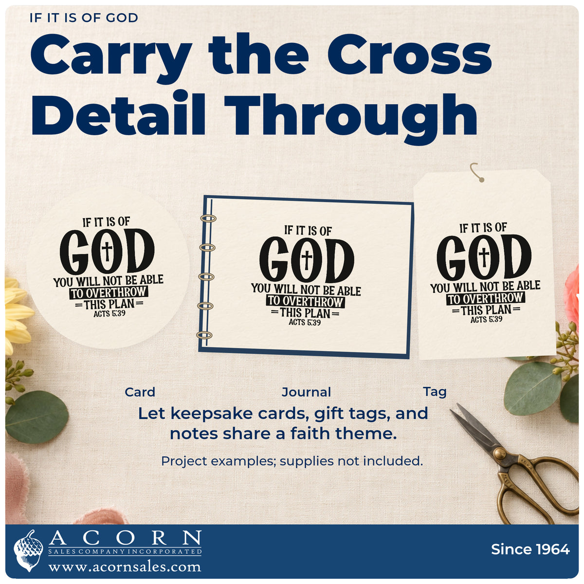 Three project examples made with the Slim Pre-Inked If It Is Of God Stamp, including plan scrapbooks.
