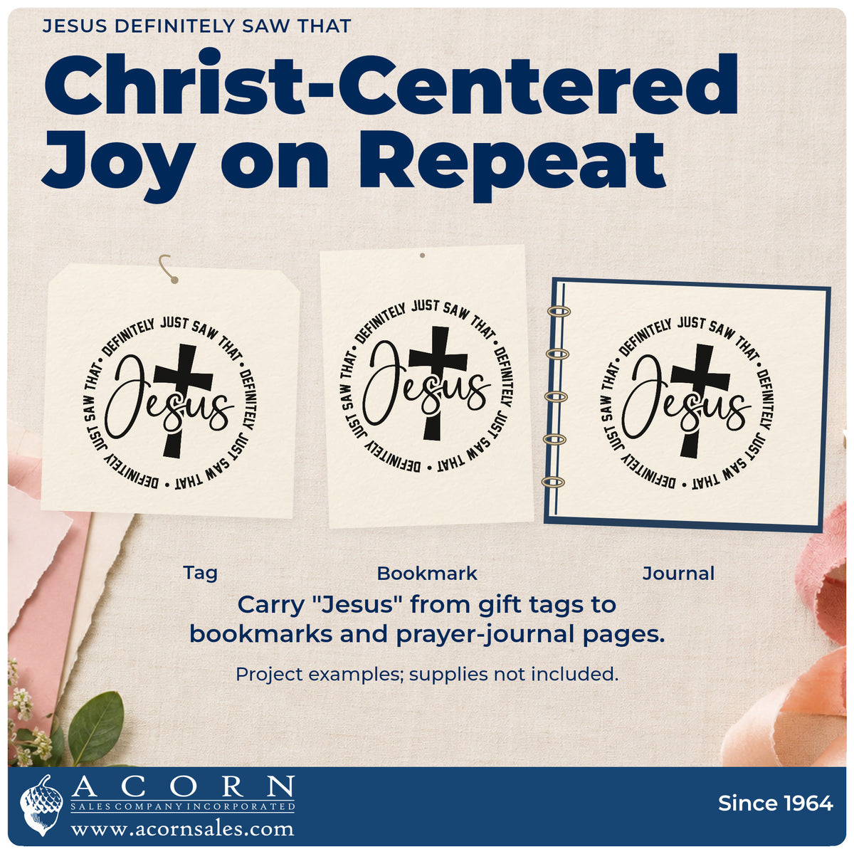 Three project examples made with the Jesus Definitely Saw That With Cross Hand Stamp – Duo, including caught mid-laugh pages.