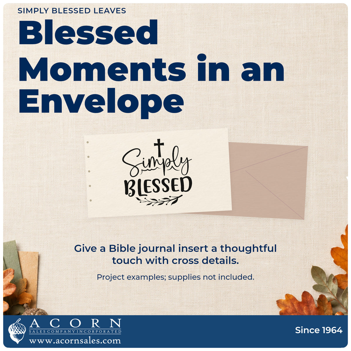 A finished handmade project stamped with the PSI Pre-Inked Simply Blessed With Cross Stamp, ideal for thanksgiving place cards.