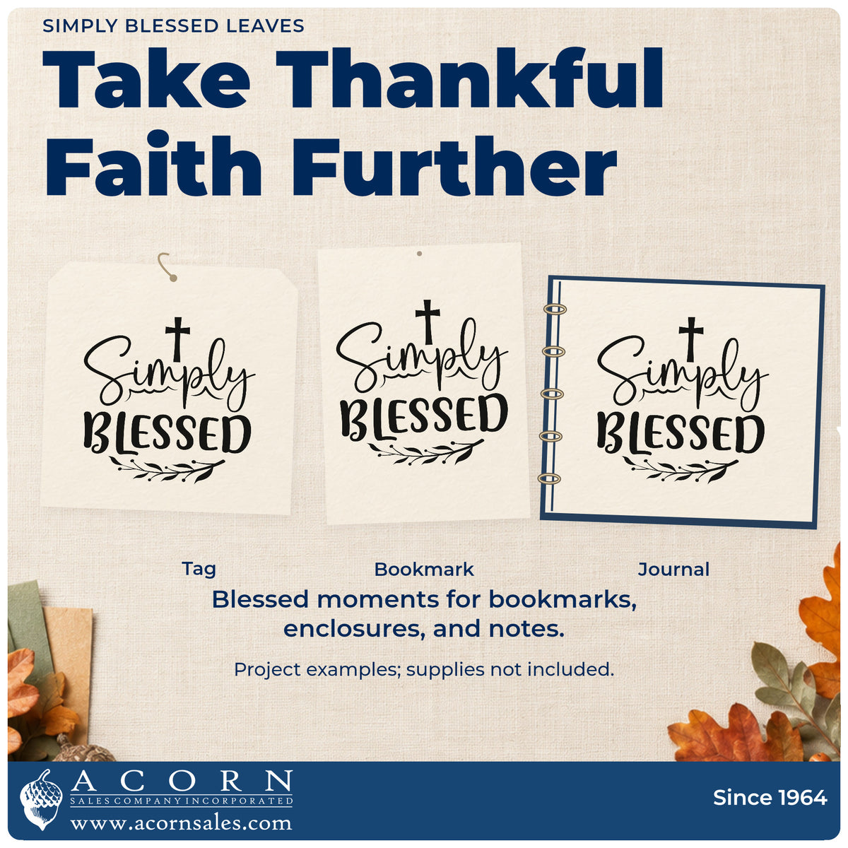 Three project examples made with the PSI Pre-Inked Simply Blessed With Cross Stamp, including gratitude scrapbooks.