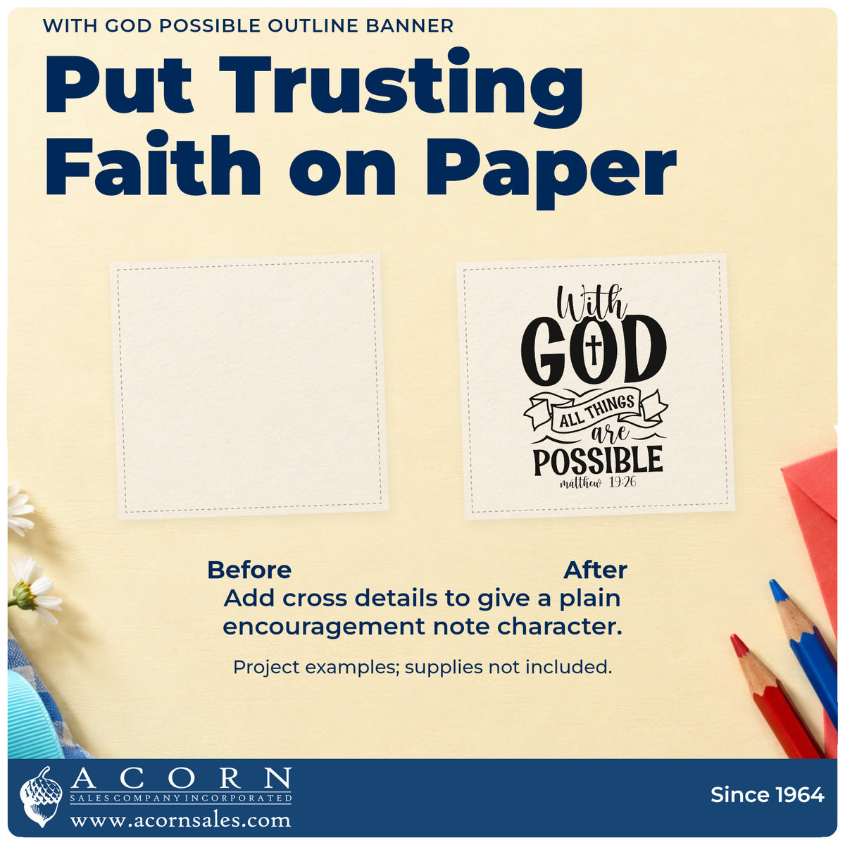 With God All Things Are Possible Outline Banner Self-Inking Stamp adding the finishing touch to handmade gifts and packaging.