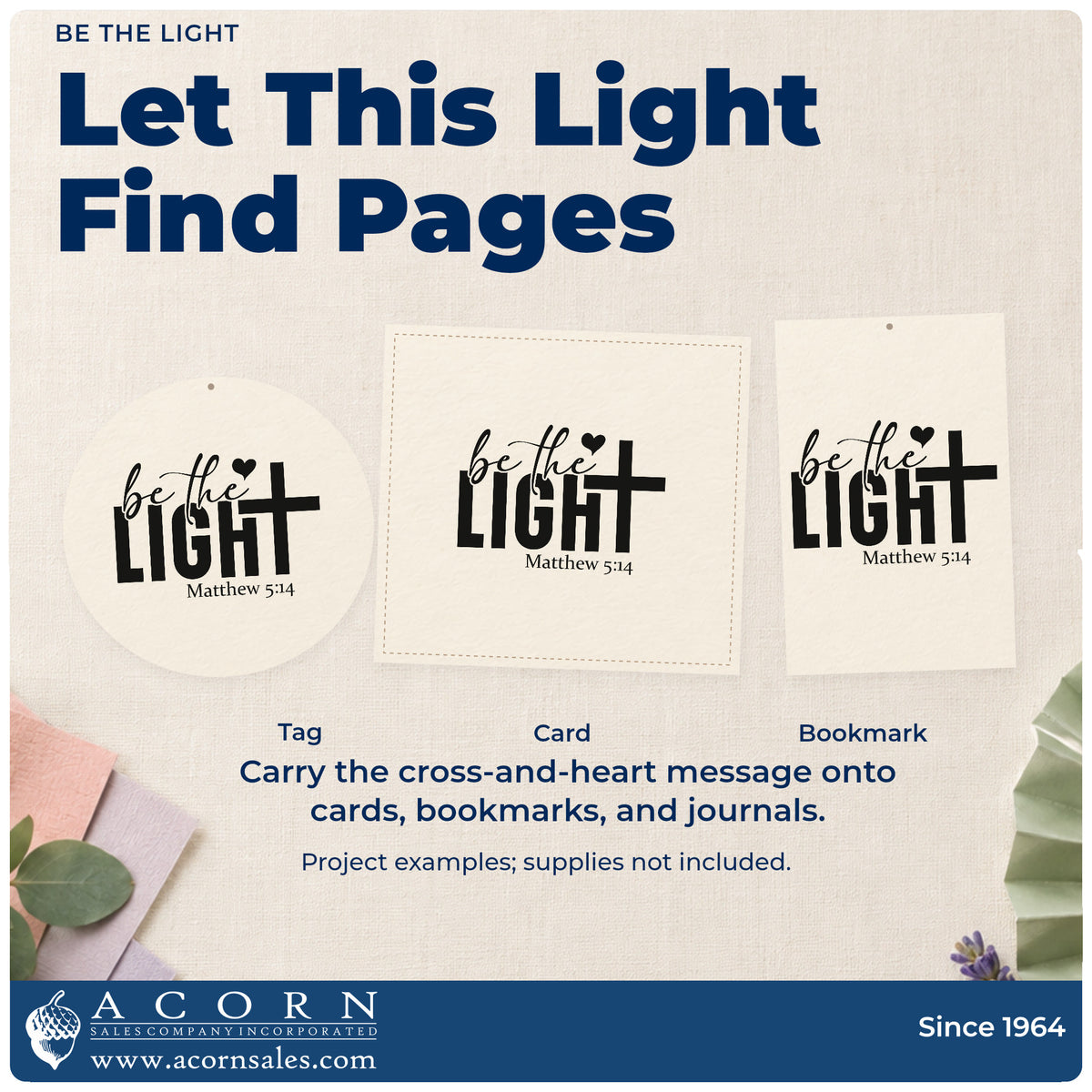 Three project examples made with the Pre-Inked Be The Light With Cross Stamp – PSI, including service project pages.