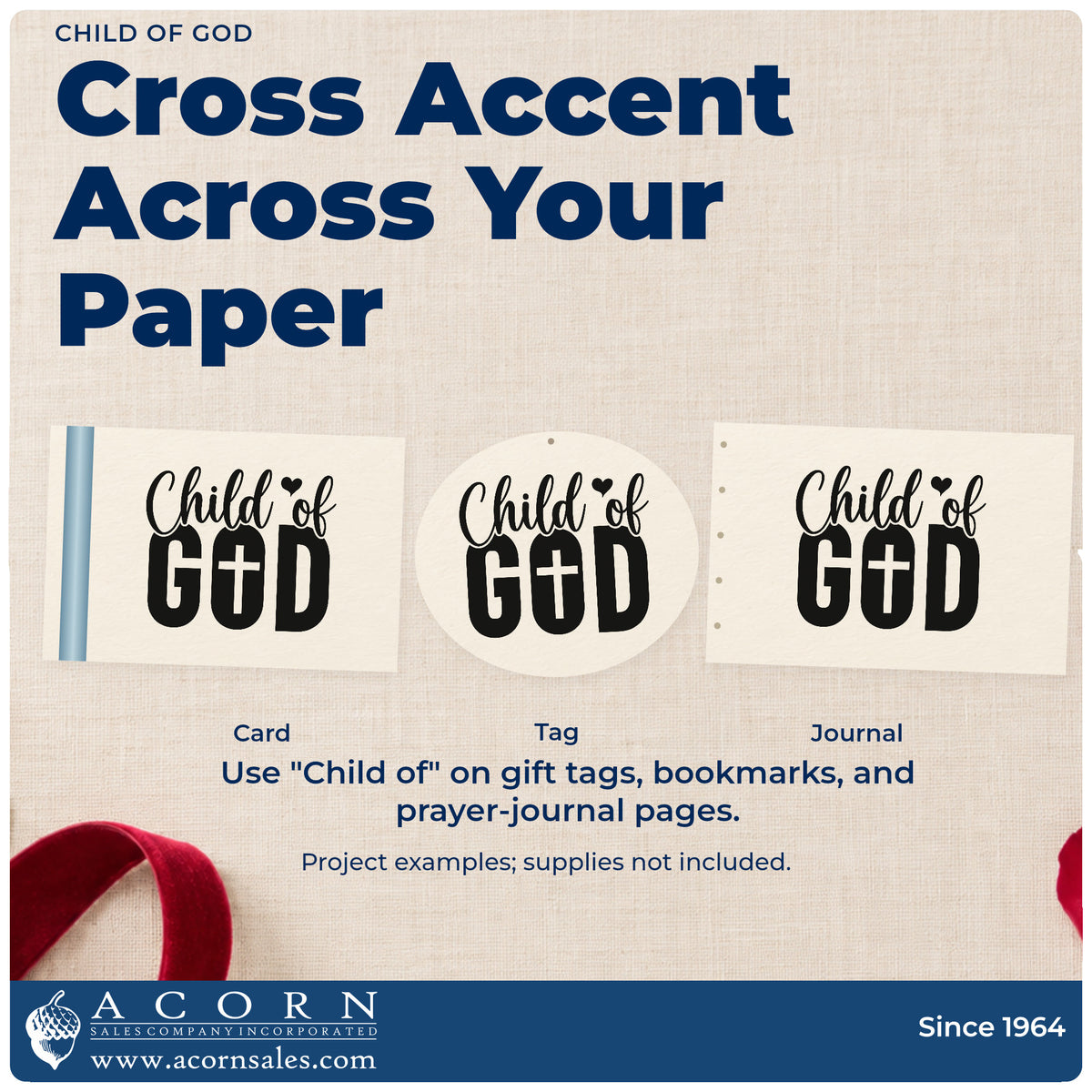 Three project examples made with the Child Of God With Cross Pre-Inked Stamp – Slim, including onesie stamping.