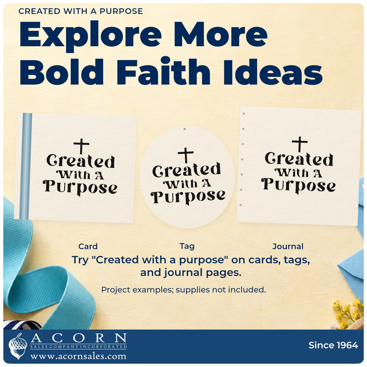 Three project examples made with the Created With A Purpose Cross Accent Premium Wooden Stamp - Vintage Pro, including special needs welcomes.