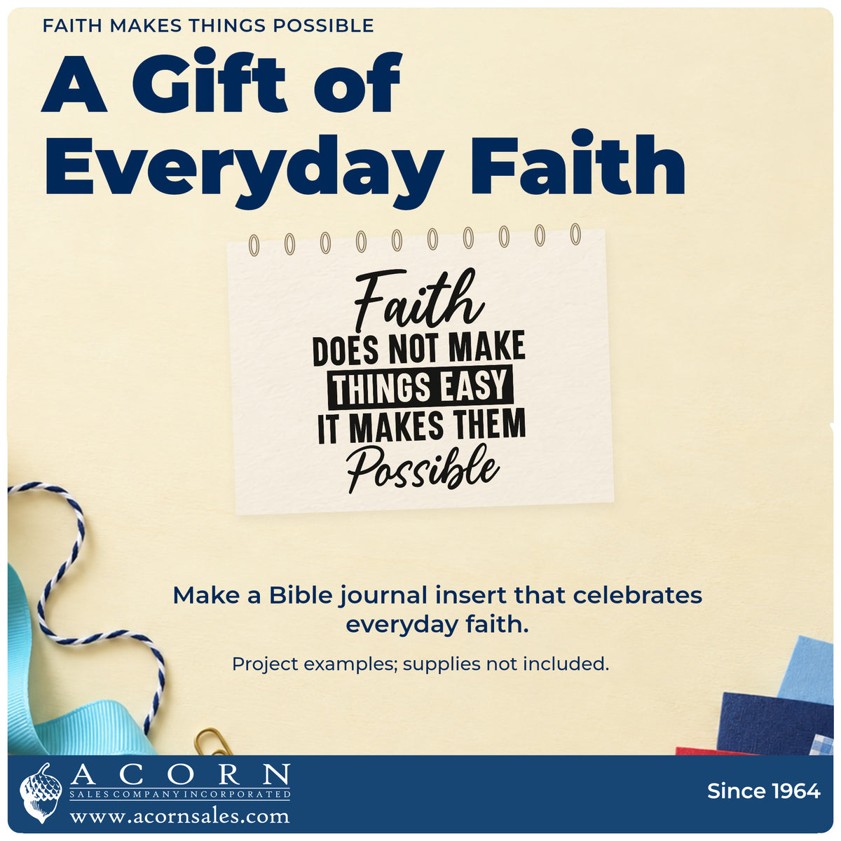 A finished handmade project stamped with the Faith Does Not Make Things Easy, It Makes Them Possible Pre-Inked Stamp – PSI, ideal for grad school notes.