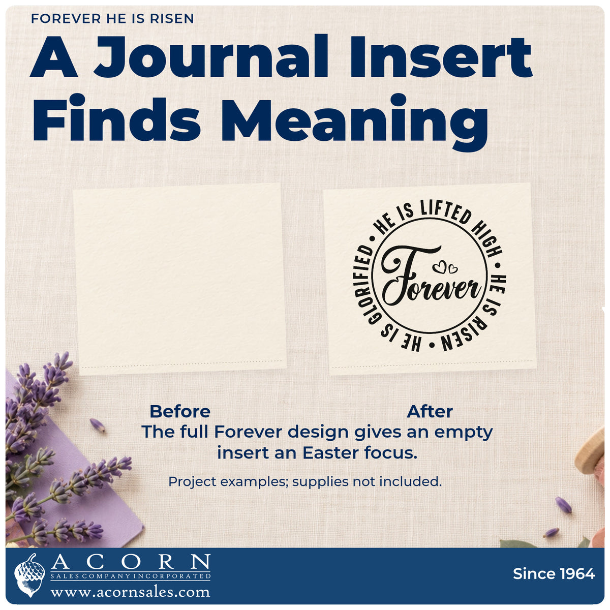 Before and after of a plain item finished with the Forever He Is Risen With Hearts Craft Stamp – Self-Inking, a quick upgrade for choir folder covers.