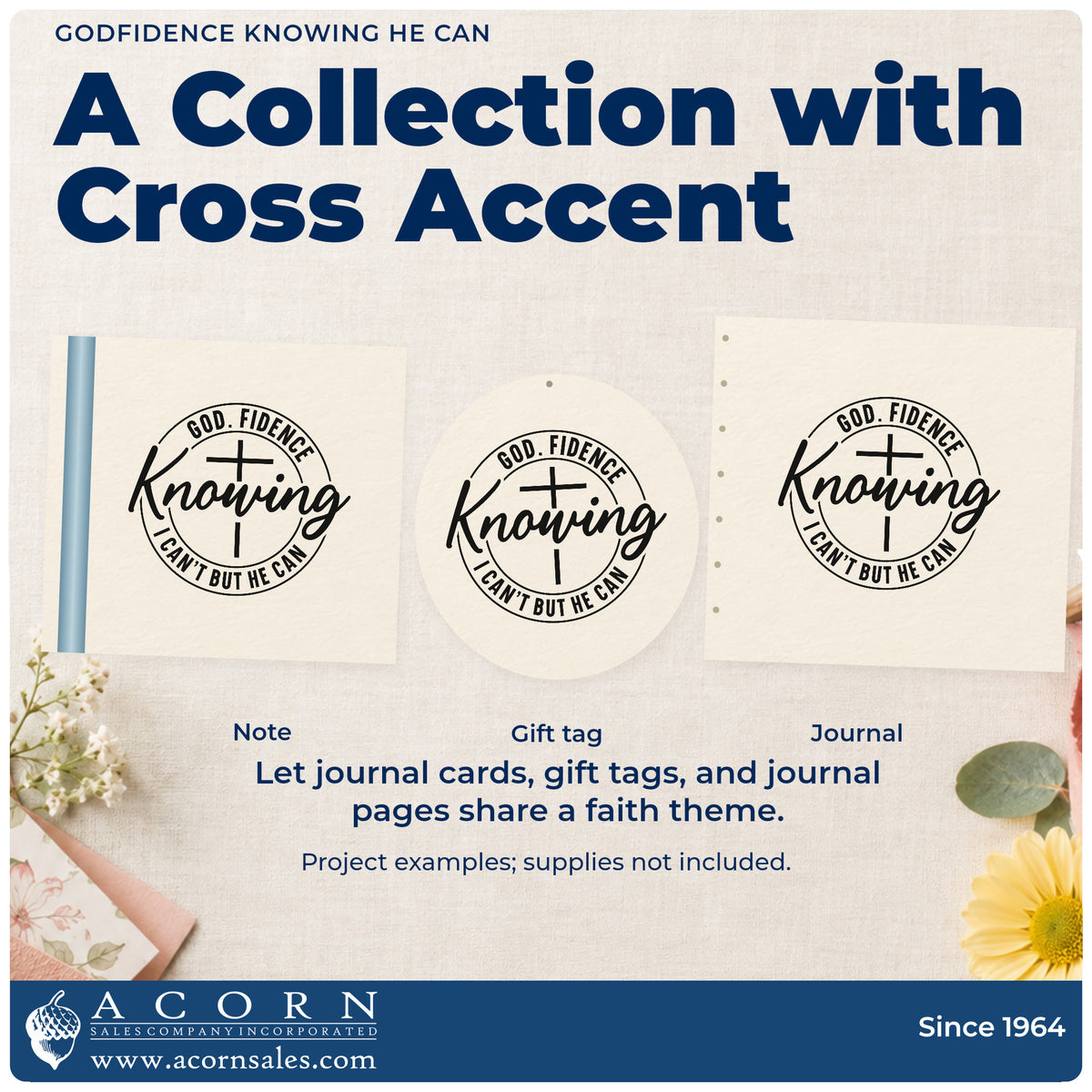 Three project examples made with the Godfidence Knowing He Can Compact Pre-Inked Stamp – Slim, including recital scrapbooks.