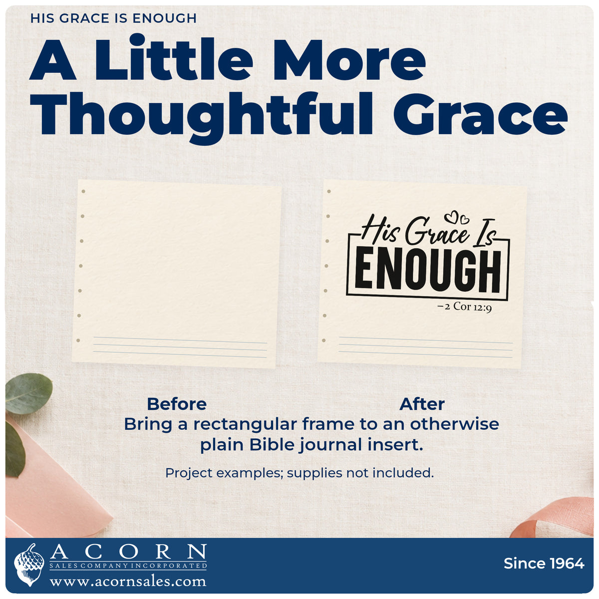 Before and after of a plain item finished with the His Grace Is Enough With Hearts Premium Wooden Stamp - Vintage Pro, a quick upgrade for bedside framed art.