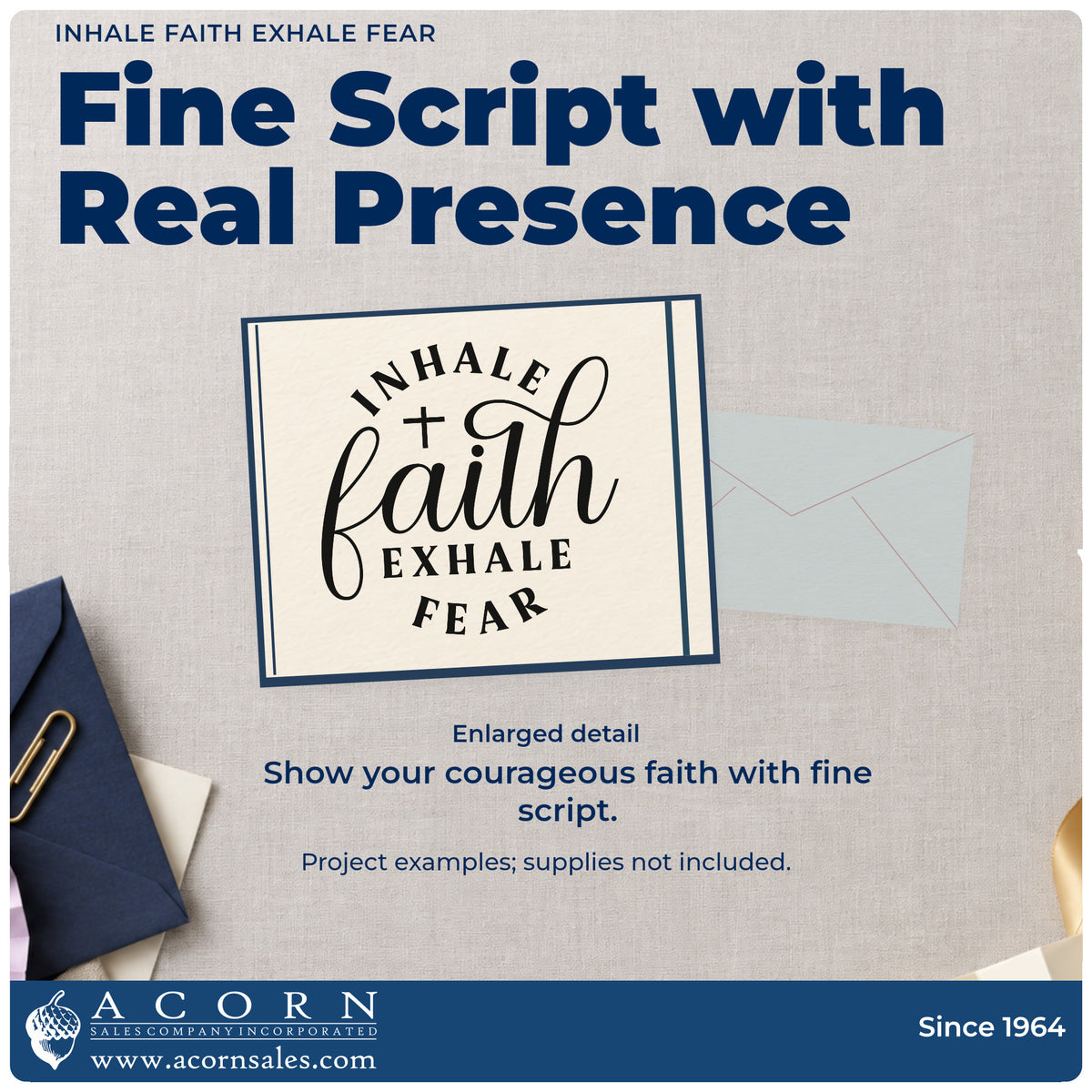 Enlarged detail of the Inhale Faith Exhale Fear Stamp – Self-Inking imprint. A small cross sits within "Inhale faith, exhale fear," with "Faith" in large script.
