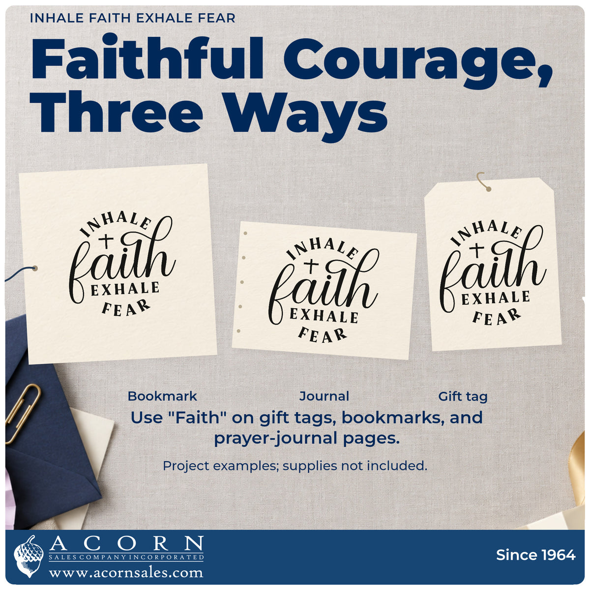 Three project examples made with the Inhale Faith Exhale Fear Rubber Stamp – Duo Hand, including calm down corner signs.