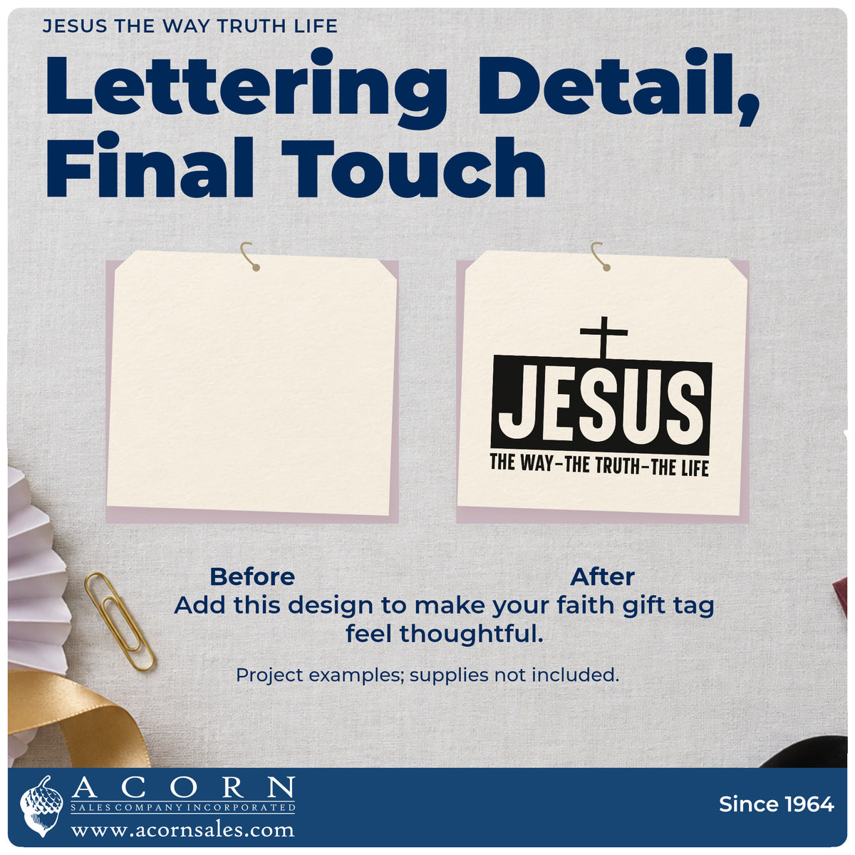 Before and after of a plain item finished with the PSI Pre-Inked Jesus The Way Truth Life With Cross Stamp, a quick upgrade for bible cover crafts.