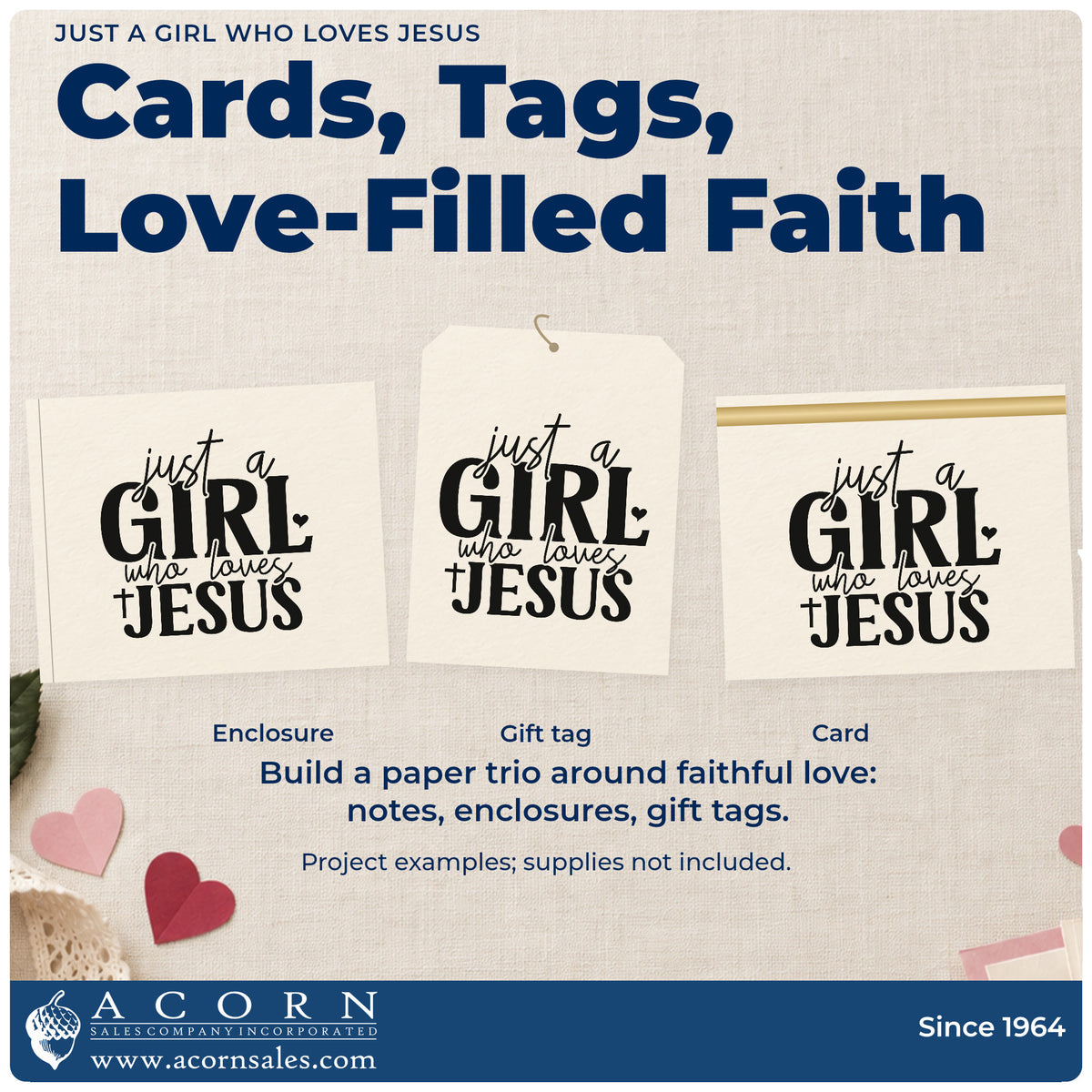 Three project examples made with the Just A Girl Who Loves Jesus Pre-Inked Stamp – PSI, including daughter scrapbooks.