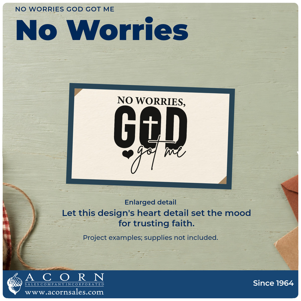 No Worries God Got Me Self-Inking Craft Stamp design shown close up for craft and DIY project inspiration.