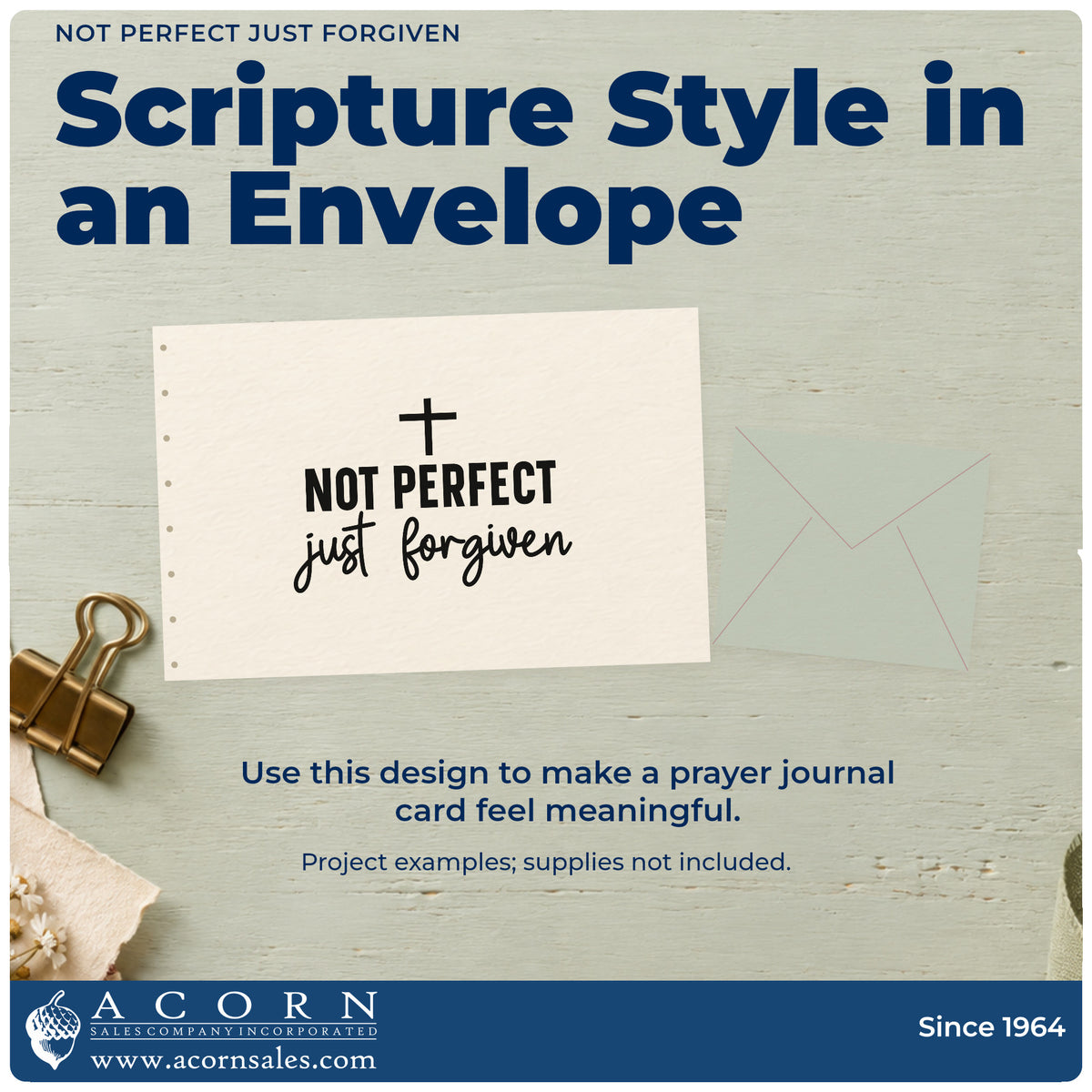 A finished handmade project stamped with the Not Perfect, Just Forgiven With Cross Stamp – Self-Inking, ideal for confession journal covers.