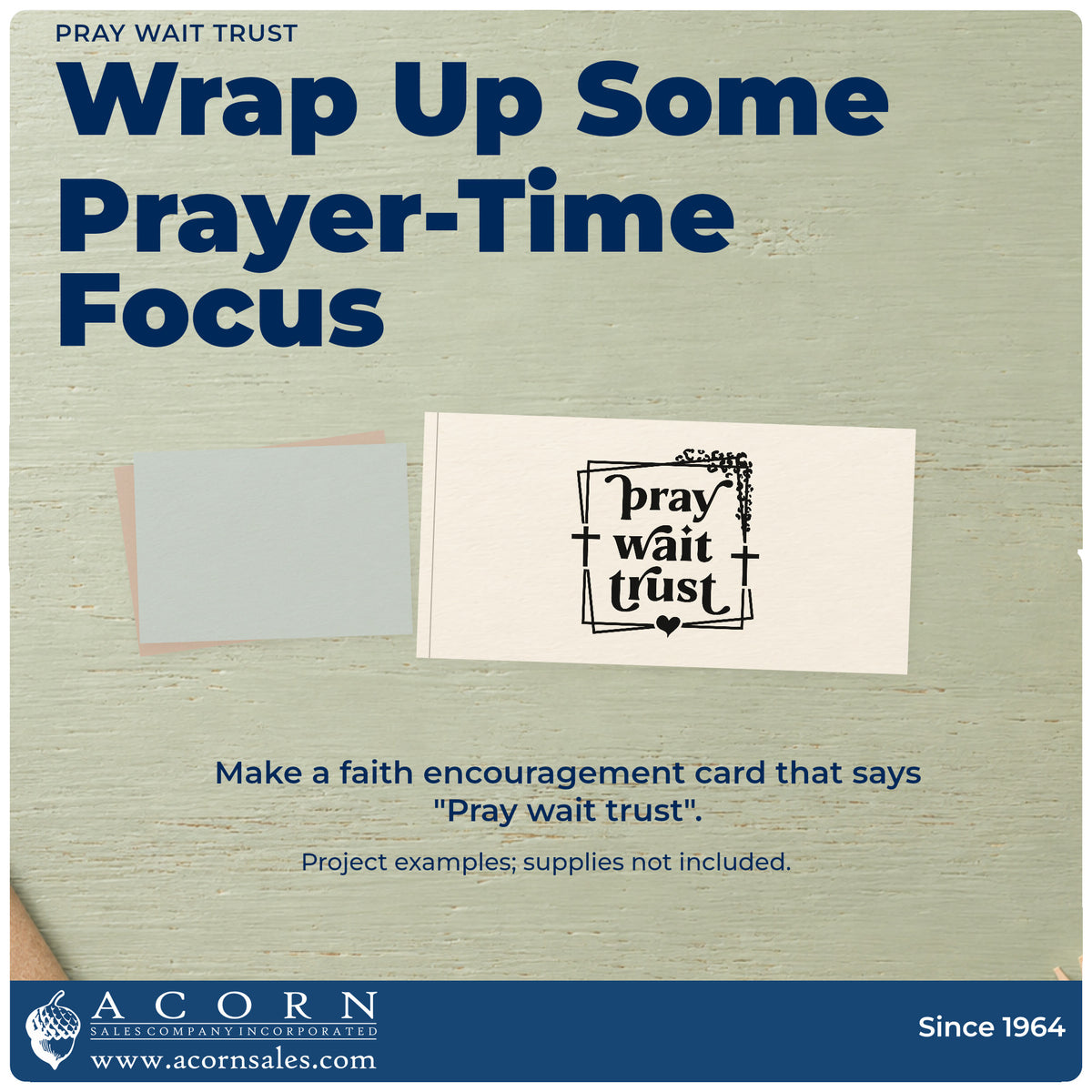 A finished handmade project stamped with the Pray Wait Trust Compact Pre-Inked Stamp – Slim, ideal for adoption journey gifts.