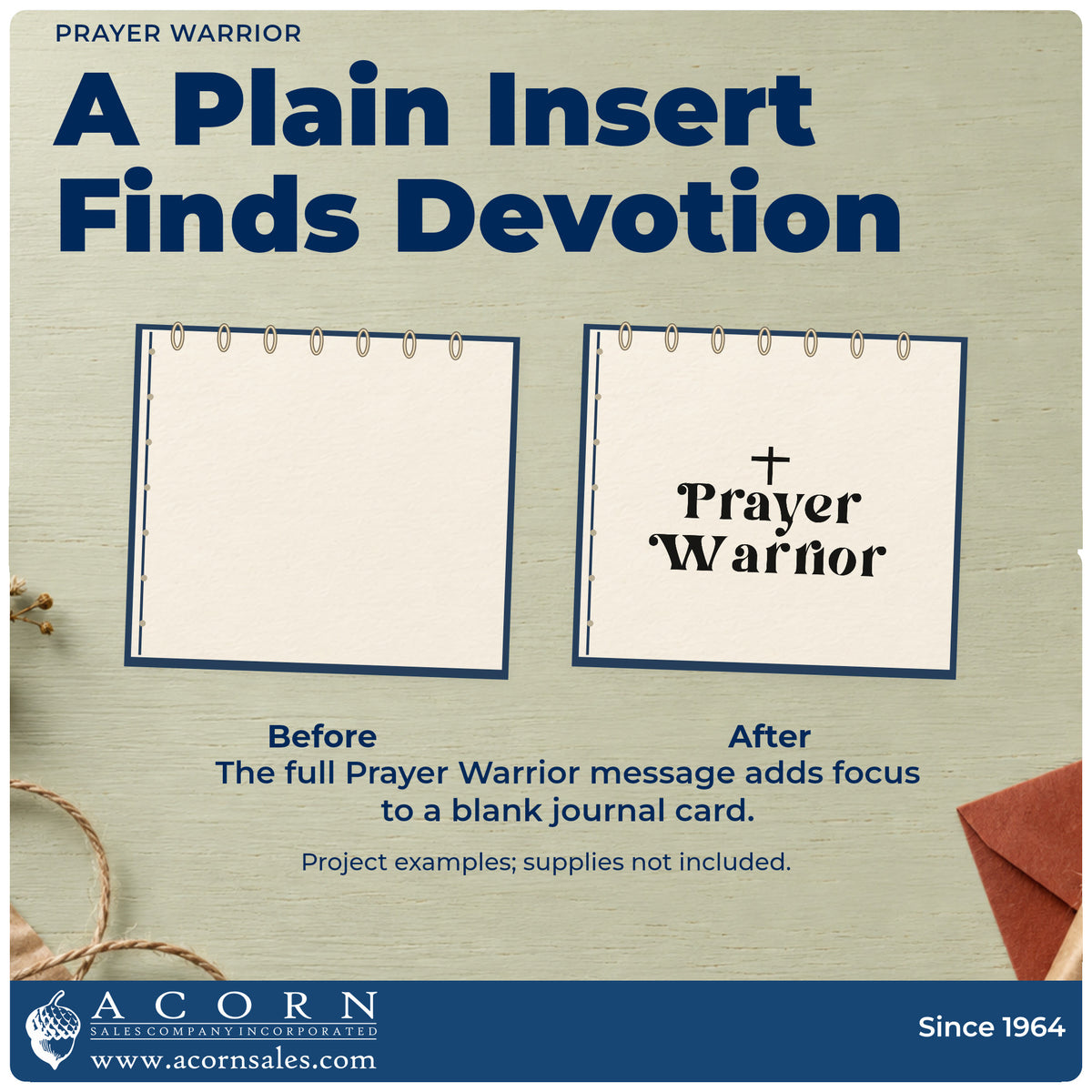 Before and after of a plain item finished with the Prayer Warrior Cross Accent Rubber Stamp – Duo Hand, a quick upgrade for hospital visit cards.