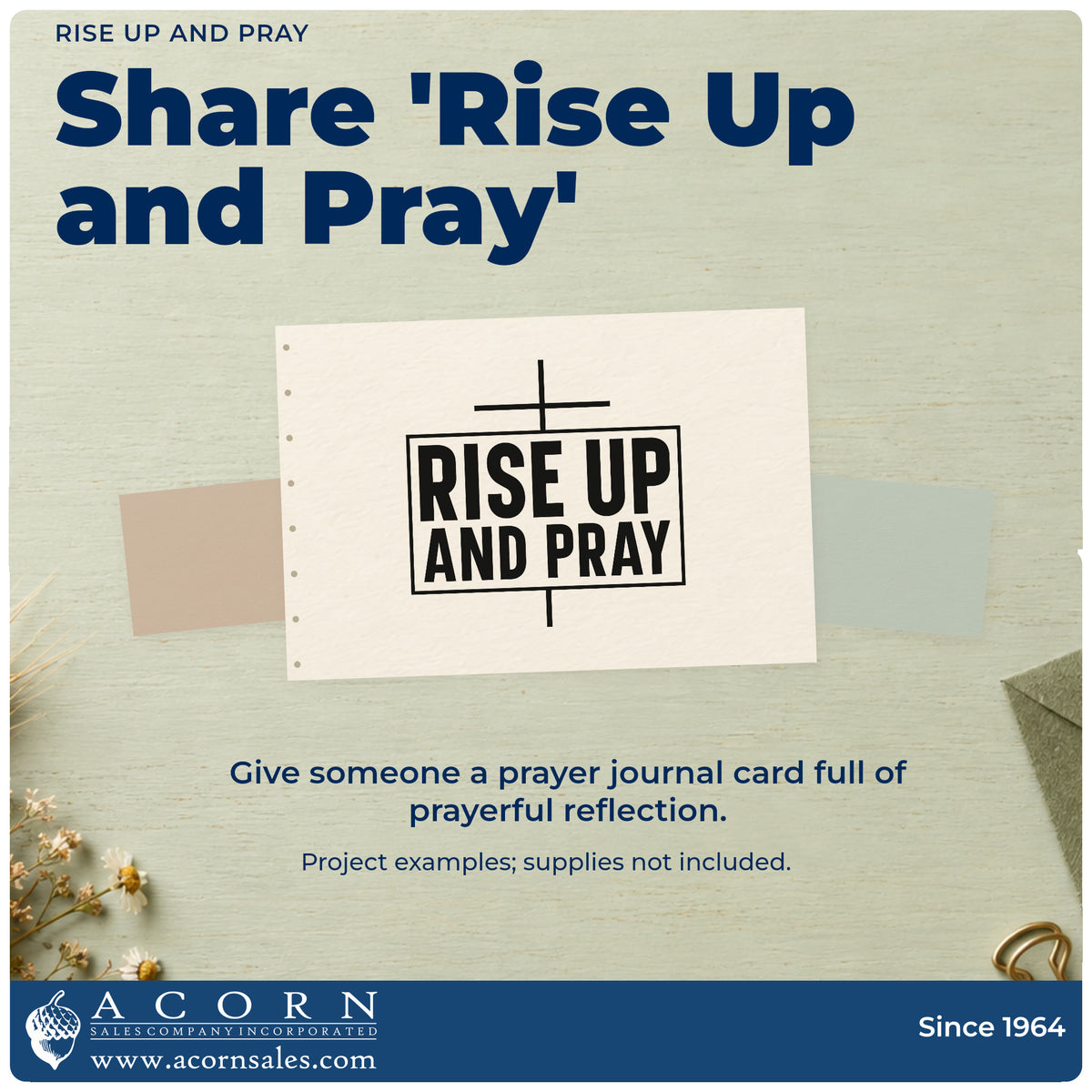 A finished handmade project stamped with the Vintage Pro Rise Up And Pray Premium Wooden Stamp, ideal for early prayer invites.