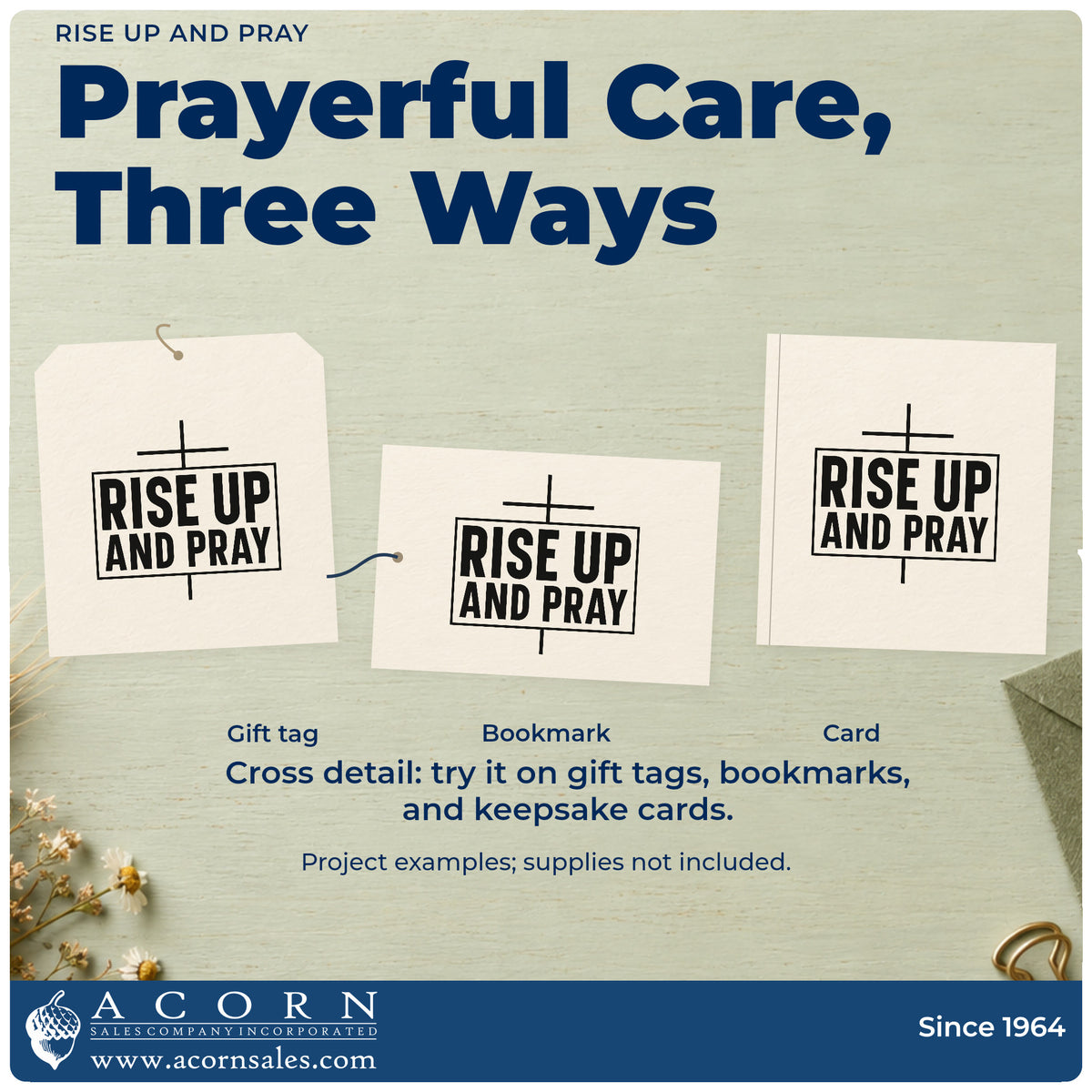 Three project examples made with the Vintage Pro Rise Up And Pray Premium Wooden Stamp, including revival pages.