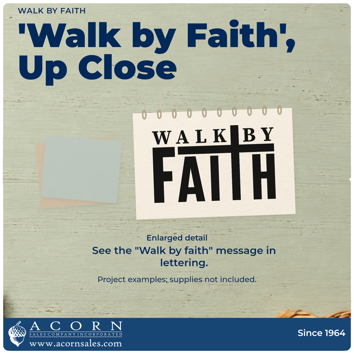 Enlarged detail of the Walk By Faith Pre-Inked Stamp – PSI imprint. A cross is incorporated into bold "Walk by faith" lettering.