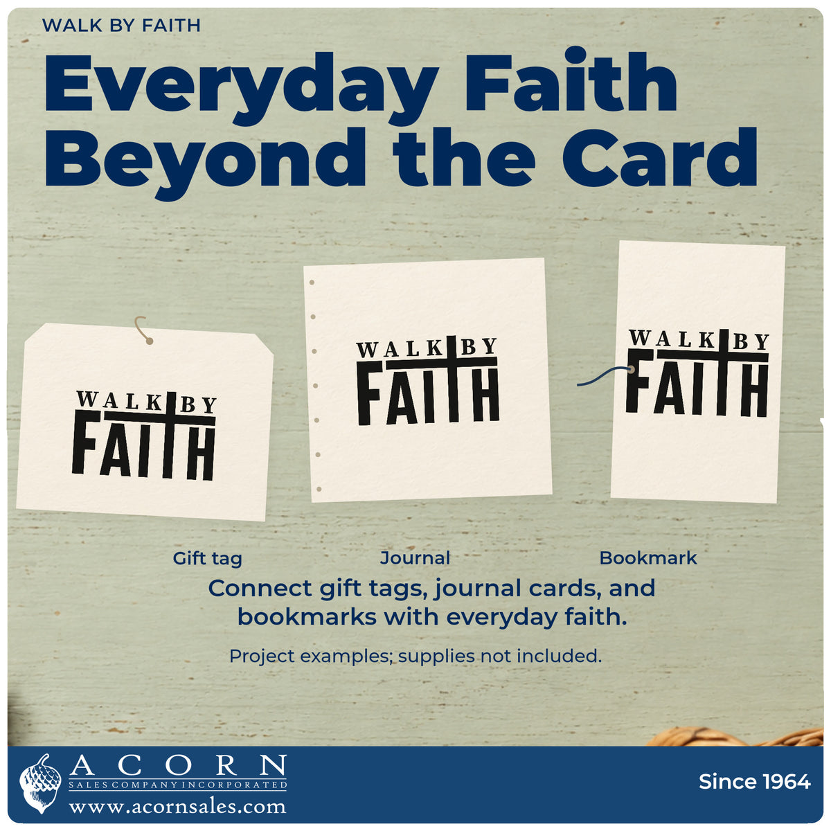 Three project examples made with the Walk By Faith Slim Pre-Inked Stamp, including journey pages.