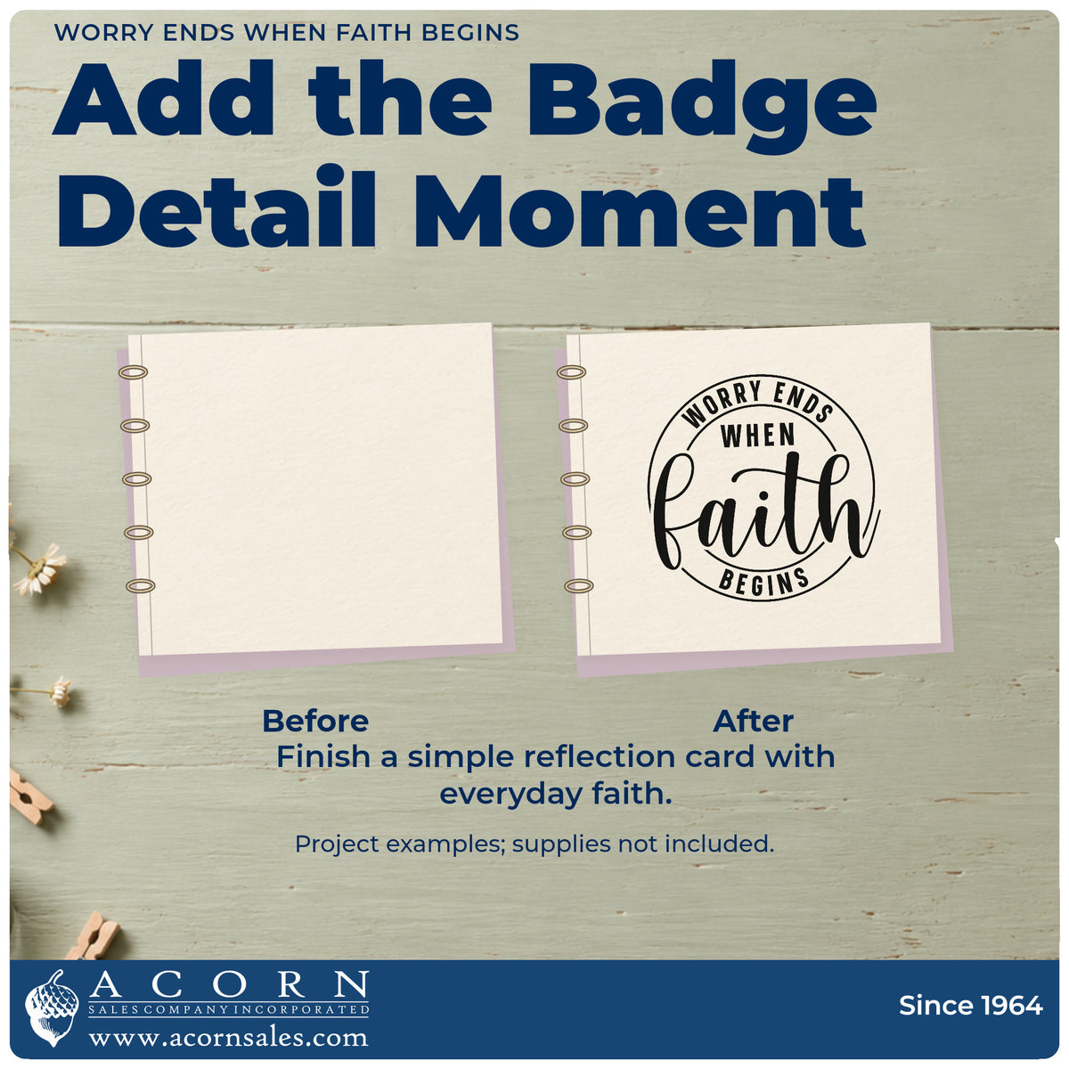 Before and after of a plain item finished with the Worry Ends When Faith Begins Premium Wooden Stamp - Vintage Pro, a quick upgrade for canvas totes.