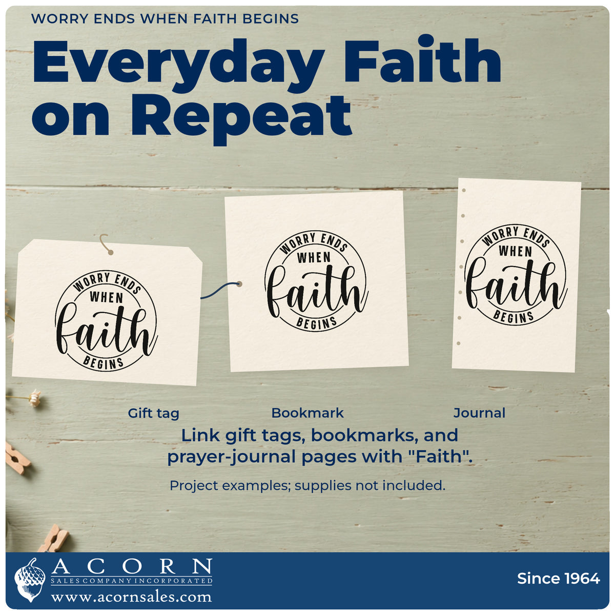 Three project examples made with the Worry Ends When Faith Begins Hand Stamp – Duo, including turning point pages.