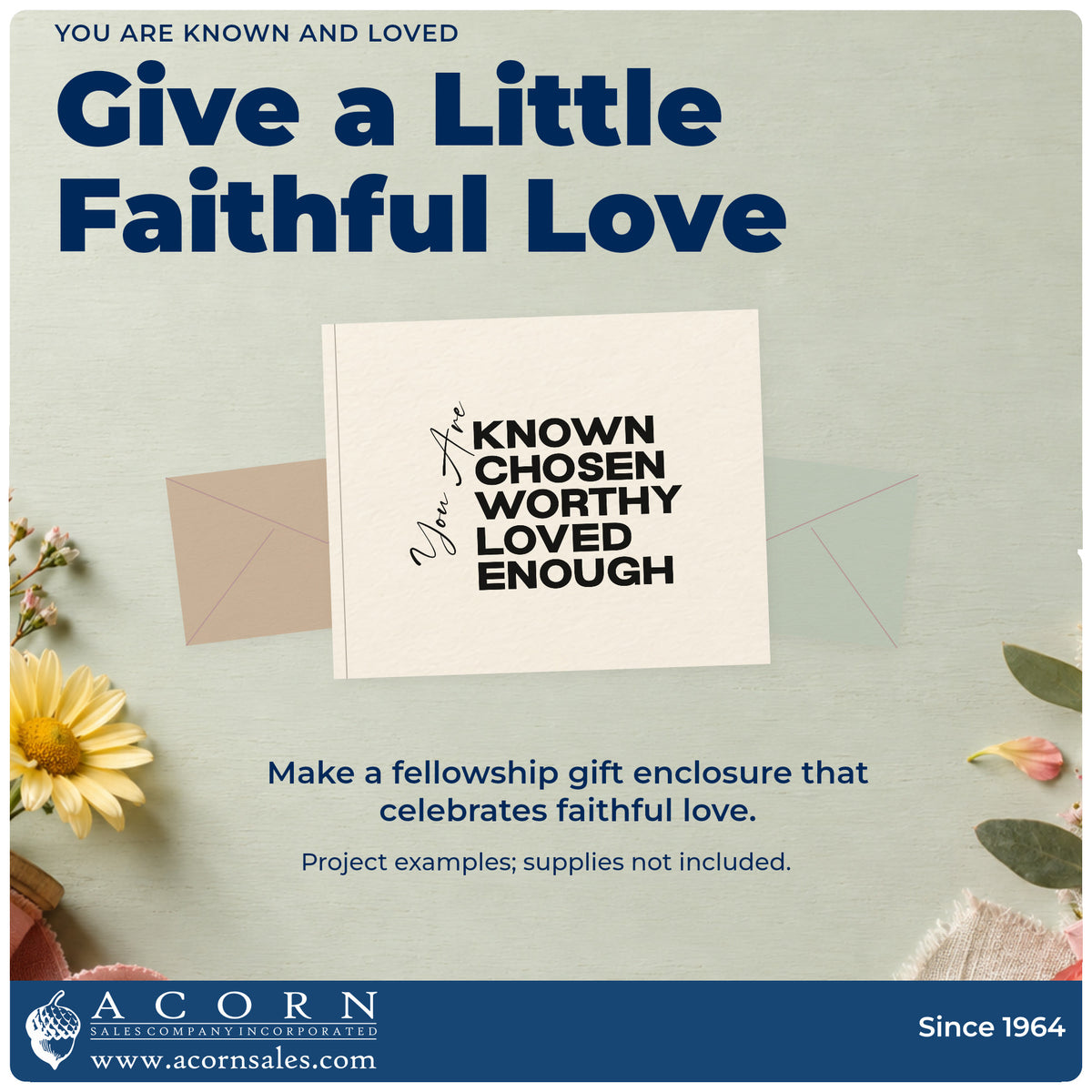A finished handmade project stamped with the Known, Chosen, Worthy, Loved, Enough Duo Hand Stamp, ideal for foster care welcome kits.