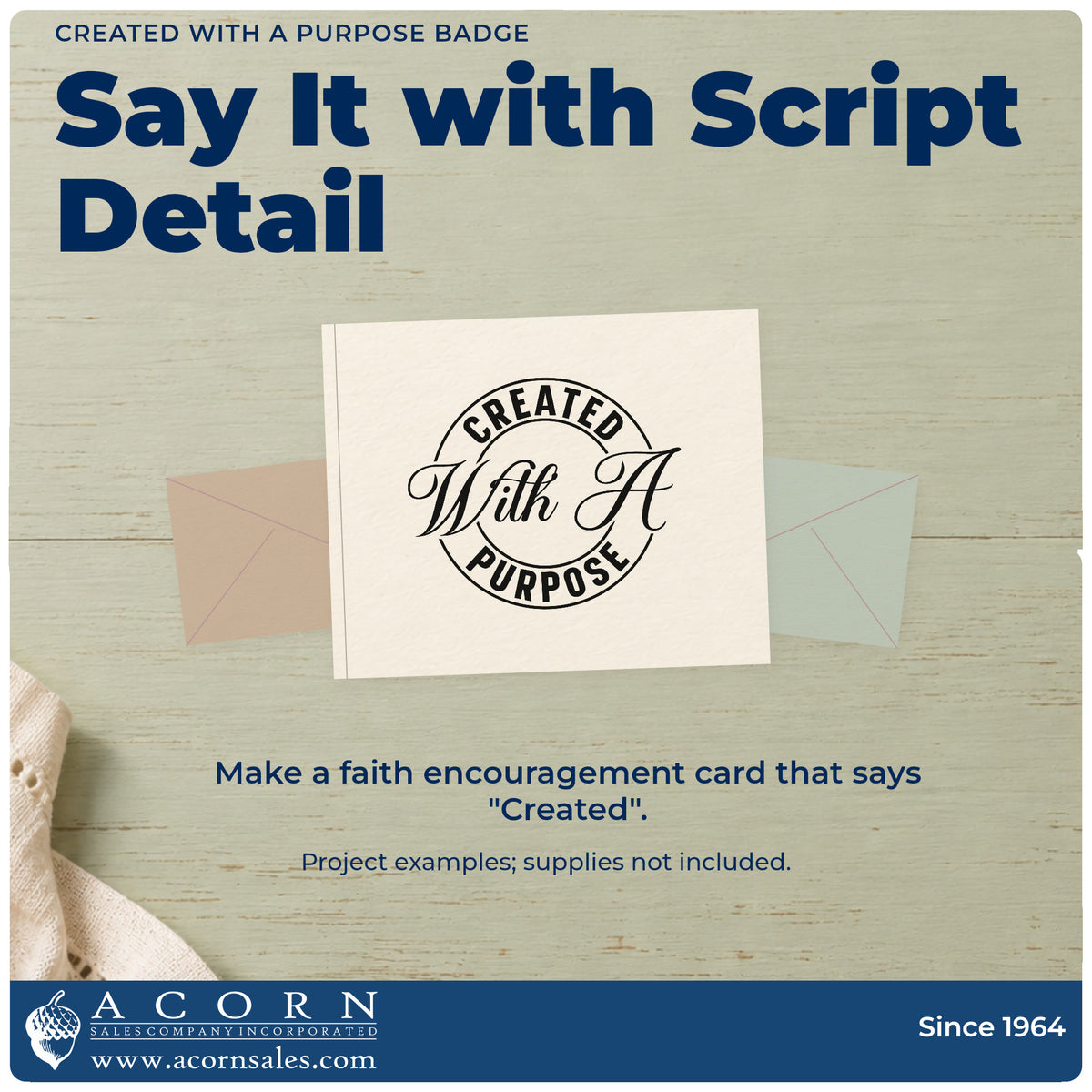 A finished handmade project stamped with the Created With A Purpose Badge Self-Inking Craft Stamp, ideal for round label seals.