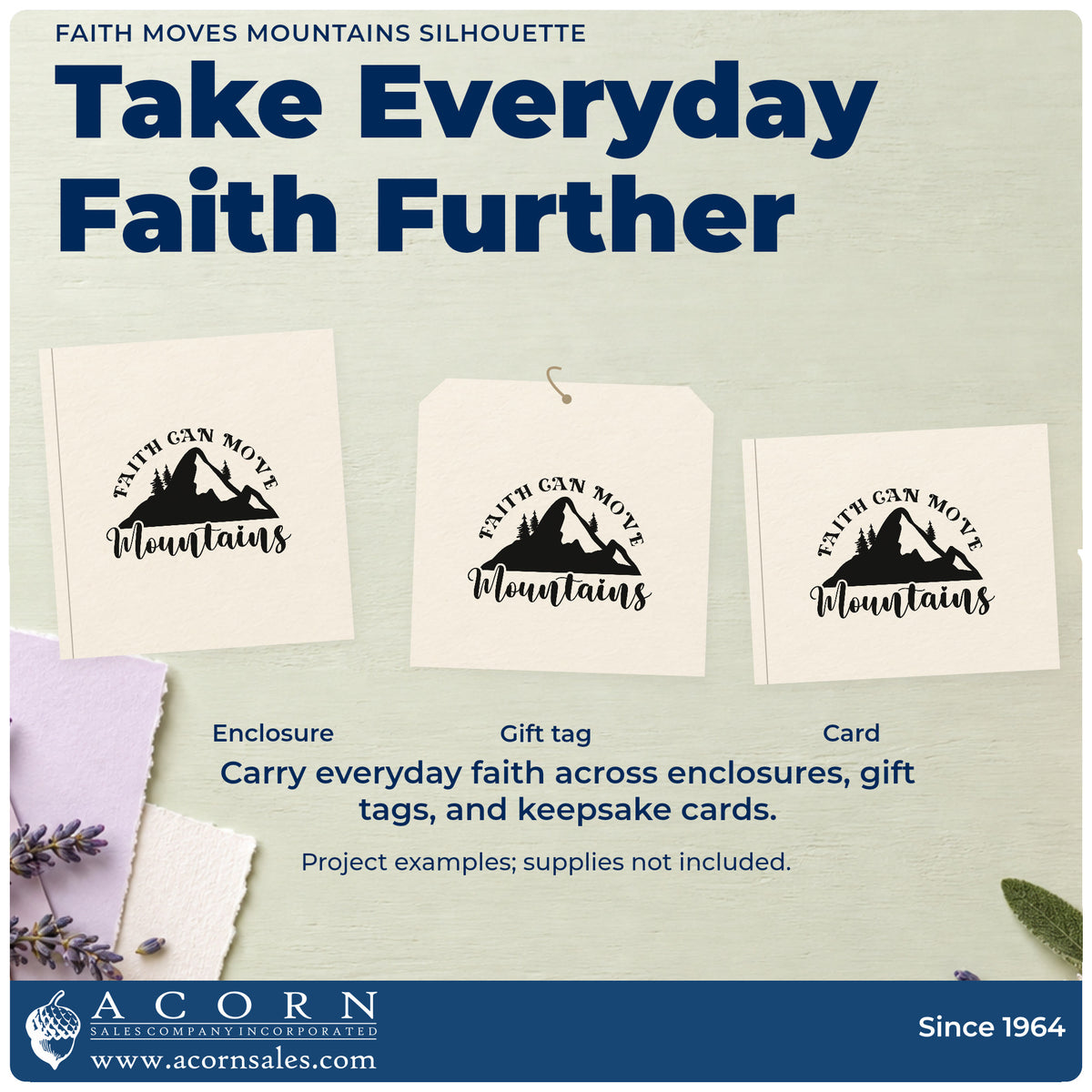 Three project examples made with the Faith Moves Mountains Silhouette Tree Motif Premium Wooden Stamp - Vintage Pro, including summit pages.