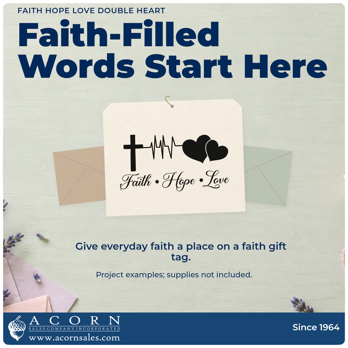 A finished handmade project stamped with the Faith Hope Love Double Heart With Cross Rubber Stamp – Duo Hand, ideal for cardiology office gifts.