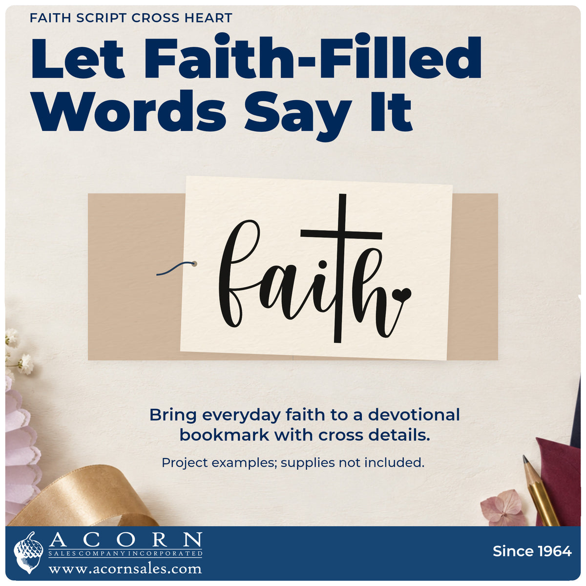 A finished handmade project stamped with the Premium Wooden Faith Script Cross Heart Lettering Stamp - Vintage Pro, ideal for confirmation tags.