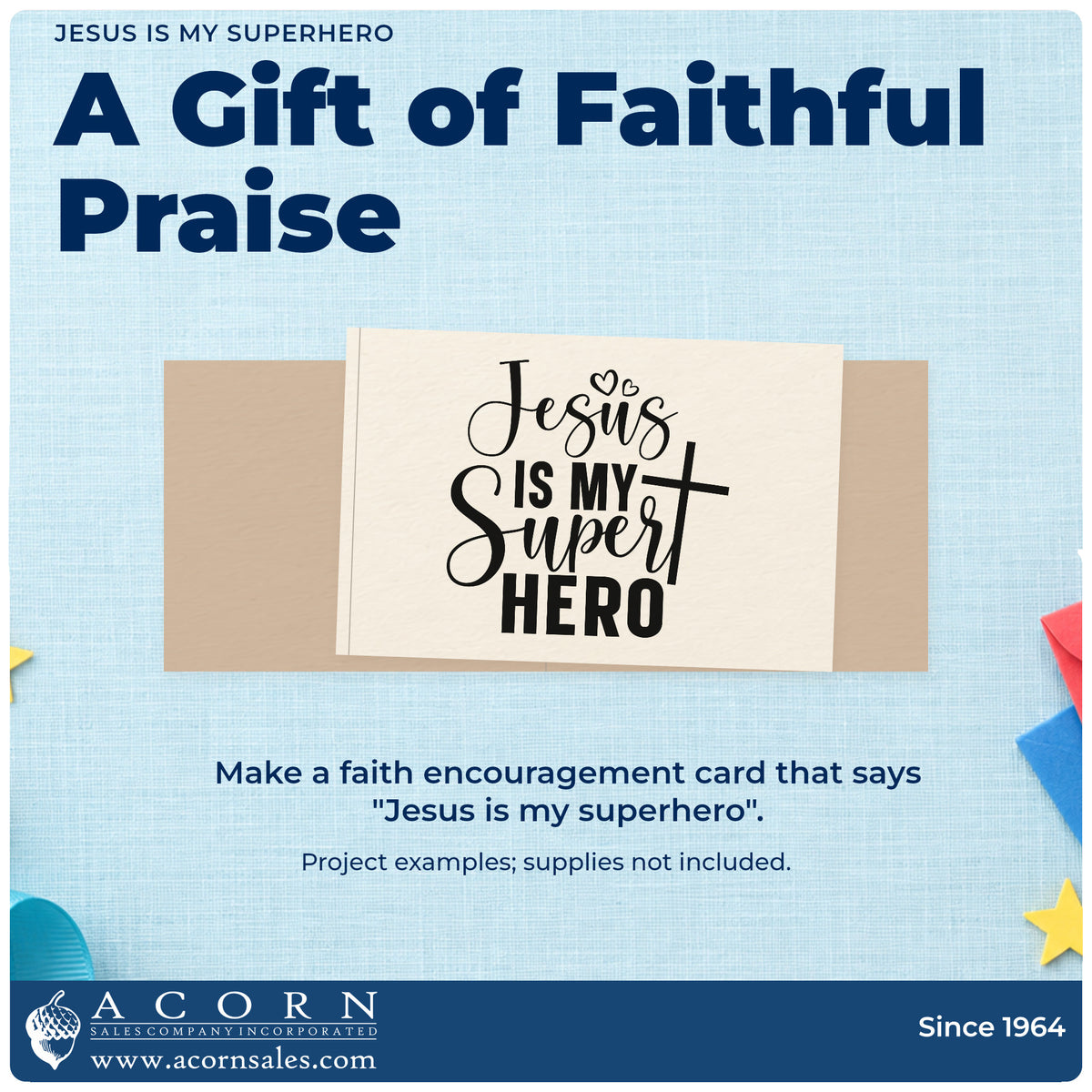 A finished handmade project stamped with the Jesus Is My Superhero Premium Wooden Stamp - Vintage Pro, ideal for superhero party favors.